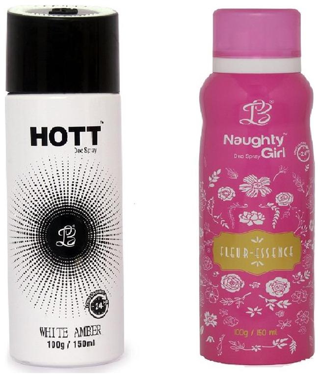 HOTT Mens WHITE AMBER Naughty Girl FLEUR ESSENCE (Pack of 2 Gas Deodorant for Couple) (150ml each)
HOTT Mens WHITE AMBER Naughty Girl FLEUR ESSENCE (Pack of 2 Gas Deodorant for Couple) (150ml each)