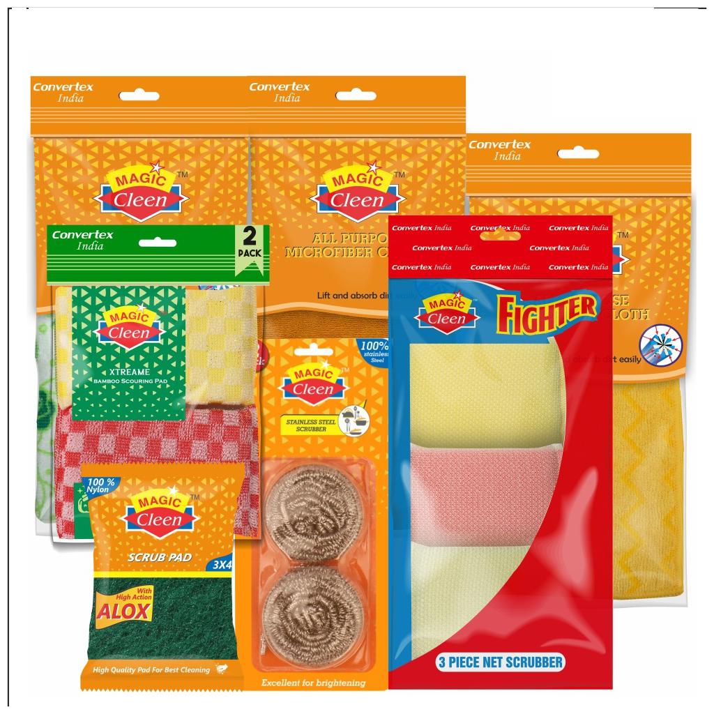 Magic Cleen -Green Pad size (3X4)(2Pcs)Stainless Steel Scrubber (2Pcs) Microfiber Cloth (Plain Printed) (3Pcs)Bamboo Scourer Pad (2Pcs)Net Scrubber(3Pcs)
Magic Cleen -Green Pad size (3X4)(2Pcs)Stainless Steel Scrubber (2Pcs) Microfiber Cloth (Plain Printed) (3Pcs)Bamboo Scourer Pad (2Pcs)Net Scrubber(3Pcs)