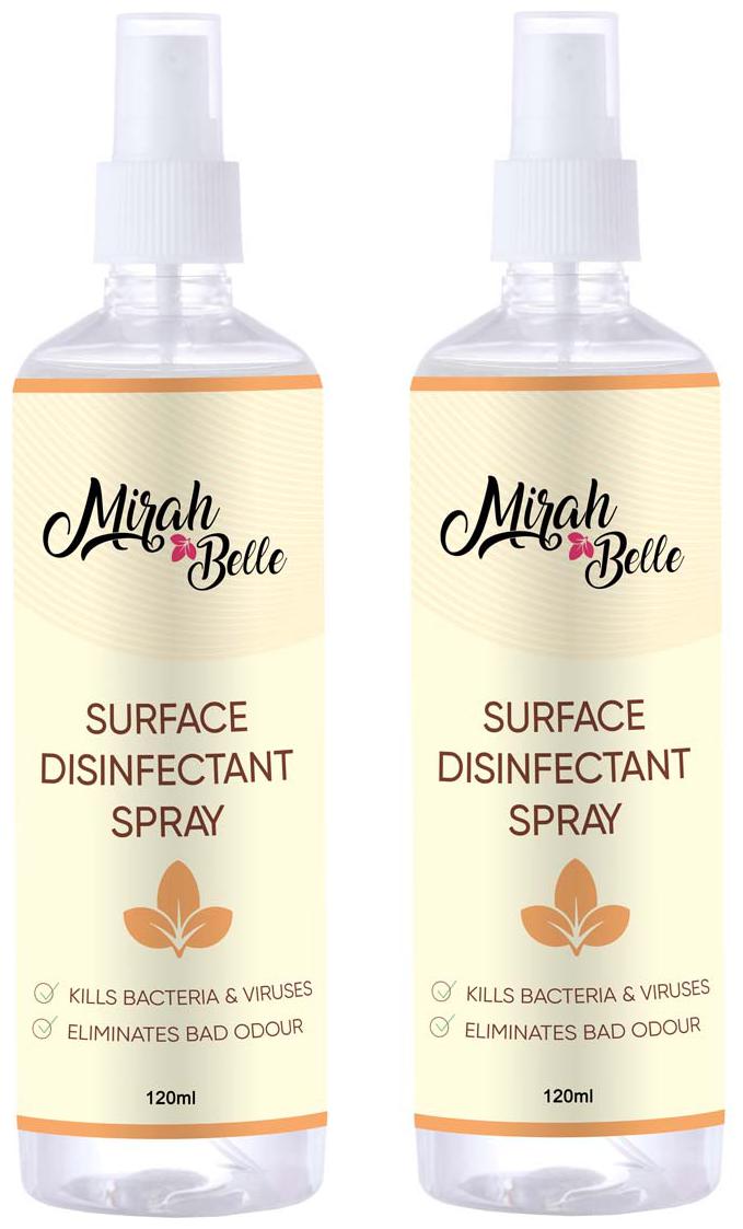 Mirah Belle - Surface Disinfectant Spray - Best for Home Offices Floor Desk Chairs Door Handles Cars and Bathrooms-120 ml(Pack of 2)
Mirah Belle - Surface Disinfectant Spray - Best for Home Offices Floor Desk Chairs Door Handles Cars and Bathrooms-120 ml(Pack of 2)