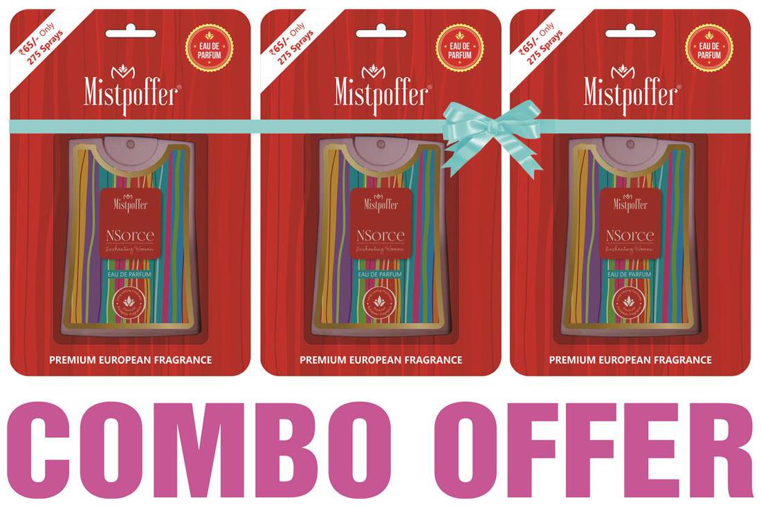 Mistpoffer NSorce Pocket Perfume Premium European Fragrance Combo Offer 275 Sprays for Women 18 ml Each Pack of 3
Mistpoffer NSorce Pocket Perfume Premium European Fragrance Combo Offer 275 Sprays for Women 18 ml Each Pack of 3