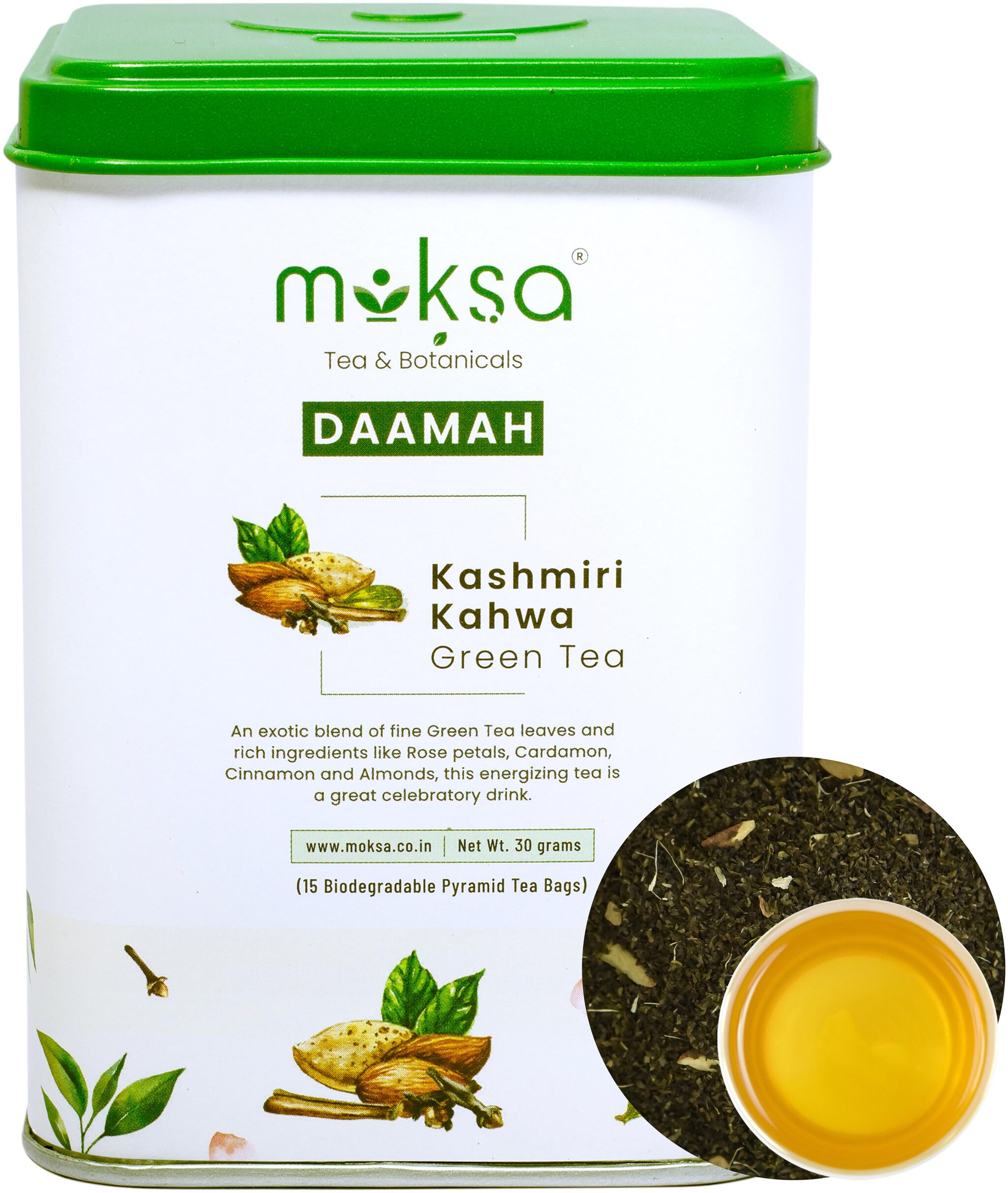 Moksa Tea Botanicals Luxury 100 Pure- Kashmiri Kahwa- Powdered Tea With Real Almond Pieces Cardamon Cinnamon- Rich In Antioxidant - Great For Weigh Loss - 15 Biodegradable Pyramid Teabags
Moksa Tea Botanicals Luxury 100 Pure- Kashmiri Kahwa- Powdered Tea With Real Almond Pieces Cardamon Cinnamon- Rich In Antioxidant - Great For Weigh Loss - 15 Biodegradable Pyramid Teabags
