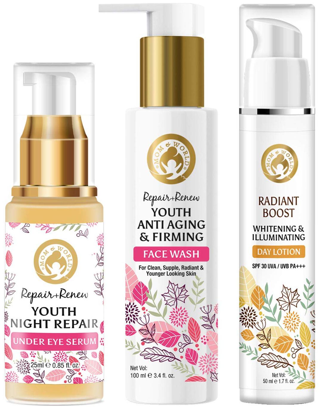 Mom World Moisturizing Combo Repair Renew Face Wash 100 ml Under Eye Serum 100 ml Radiant Boost Day Lotion 50 ml (Pack Of 3)
Mom World Moisturizing Combo Repair Renew Face Wash 100 ml Under Eye Serum 100 ml Radiant Boost Day Lotion 50 ml (Pack Of 3)