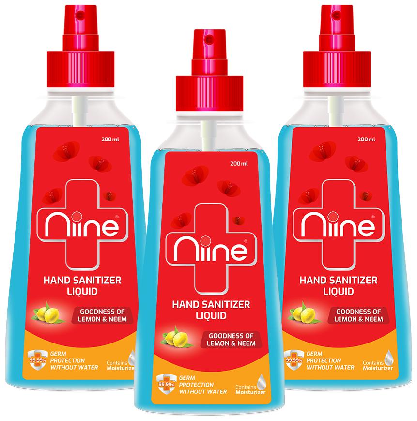 NIINE Hand Sanitizer Liquid Spray with Goodness of Lemon and Neem 70 Alcohol 200 ml Spray (PacK Of 3)
NIINE Hand Sanitizer Liquid Spray with Goodness of Lemon and Neem 70 Alcohol 200 ml Spray (PacK Of 3)