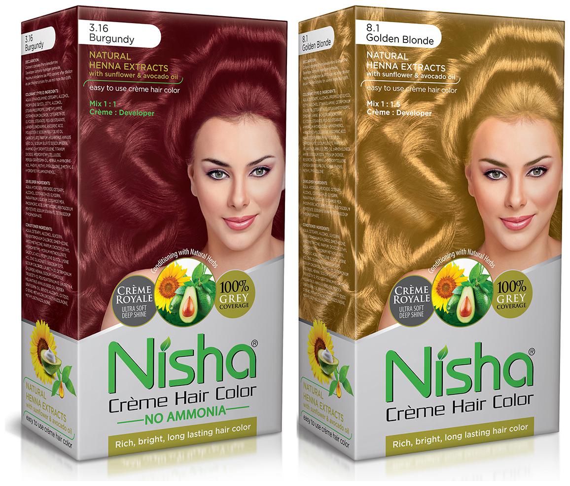 Nisha Creme Hair Color Combo Pack Burgundy Golden Blonde (60g Cream 60 90ml Developer 18ml Nisha Conditioner) Pack of 2 
Nisha Creme Hair Color Combo Pack Burgundy Golden Blonde (60g Cream 60 90ml Developer 18ml Nisha Conditioner) Pack of 2