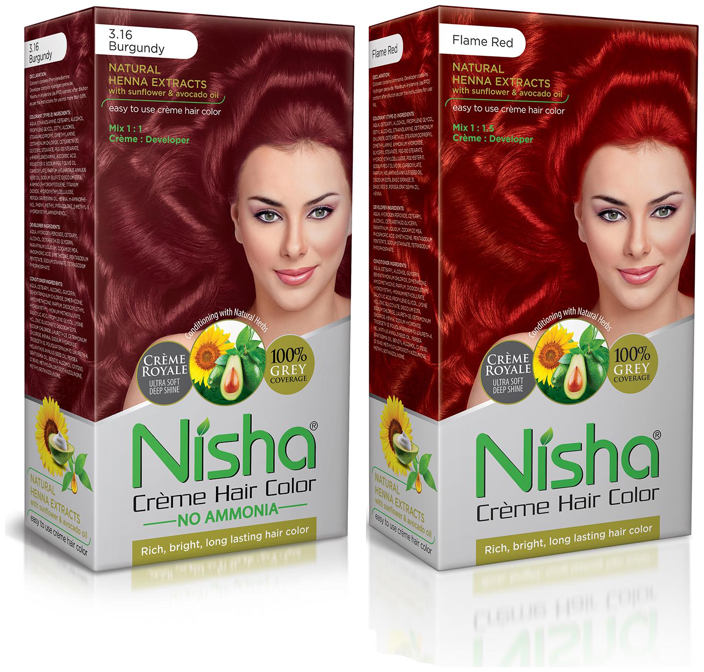 Nisha Creme Hair Color Combo Pack Burgundy Flame Red (60g Cream 60 90ml Developer 18ml Nisha Conditioner) Pack of 2
Nisha Creme Hair Color Combo Pack Burgundy Flame Red (60g Cream 60 90ml Developer 18ml Nisha Conditioner) Pack of 2