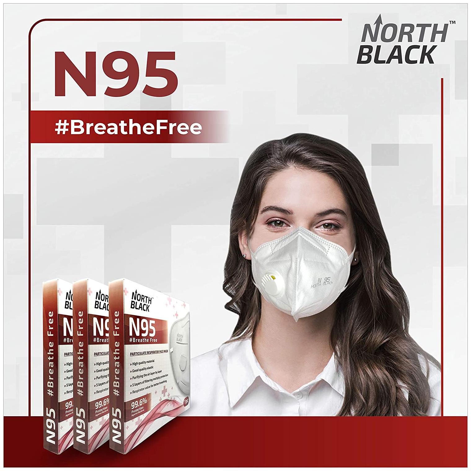 North Black N95 Face Mask 5 Layer Filter Respiratory Valve Anti Dust Droplets Breathable Reusable Disposable For Men Women Professionals (Pack Of 3)
North Black N95 Face Mask 5 Layer Filter Respiratory Valve Anti Dust Droplets Breathable Reusable Disposable For Men Women Professionals (Pack Of 3)