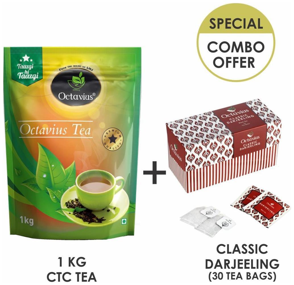 Octavius Combo of Assam CTC Premium Black Tea 1 kg Pure Darjeeling Black Tea - 30 Tea Bags 25 5 Free 
Octavius Combo of Assam CTC Premium Black Tea 1 kg Pure Darjeeling Black Tea - 30 Tea Bags 25 5 Free