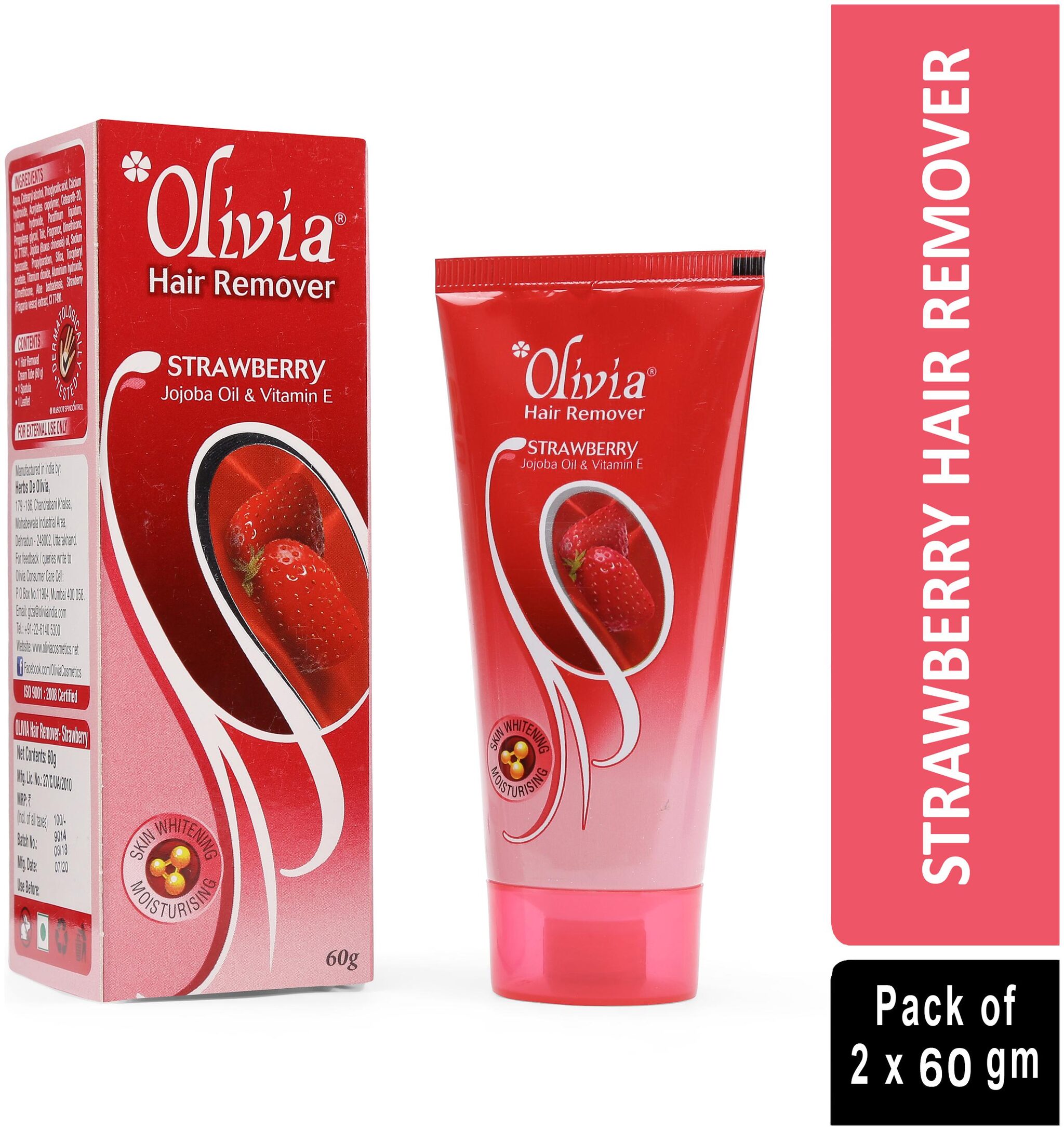 Olivia Strawberry Hair Remover Cream with Jojoba Oil and Vitamin E 60g - Pack of 2
Olivia Strawberry Hair Remover Cream with Jojoba Oil and Vitamin E 60g - Pack of 2