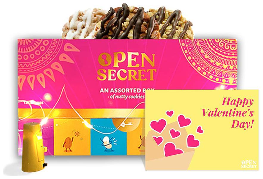 Open Secret Valentine Gift Box- Healthy Chocolate Cookies with Nuts No Added Maida 1 Assorted Gift Box(12 Cookies) Personalized Card 1 Festive Light 150g (Pack Of 1)
Open Secret Valentine Gift Box- Healthy Chocolate Cookies with Nuts No Added Maida 1 Assorted Gift Box(12 Cookies) Personalized Card 1 Festive Light 150g (Pack Of 1)