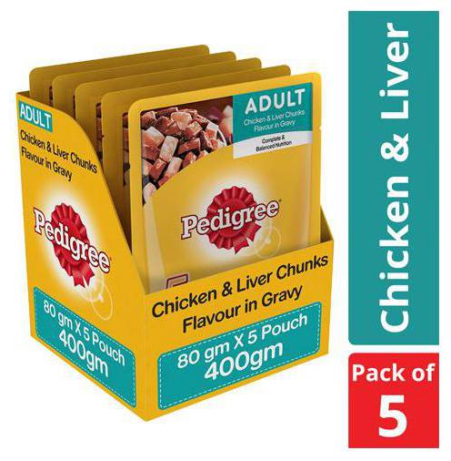 Pedigree Wet Dog Food - Chicken Liver Chunks in Gravy for Adult Dogs 80 g (Pack of 5)
Pedigree Wet Dog Food - Chicken Liver Chunks in Gravy for Adult Dogs 80 g (Pack of 5)