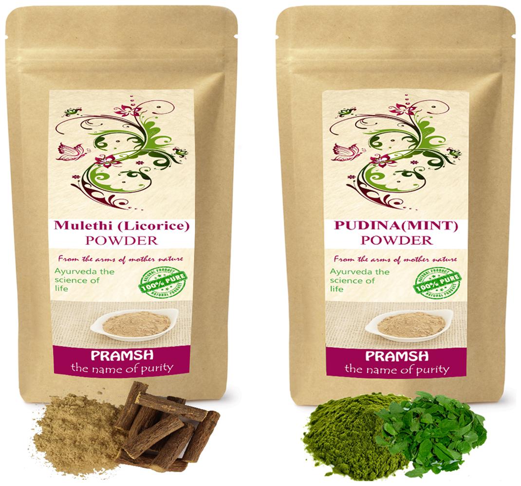 Pramsh Traders Premium Quality Pudina Mint 400g Mulethi (Licorice) 400g Powder Combo (Pack of 2)
Pramsh Traders Premium Quality Pudina Mint 400g Mulethi (Licorice) 400g Powder Combo (Pack of 2)