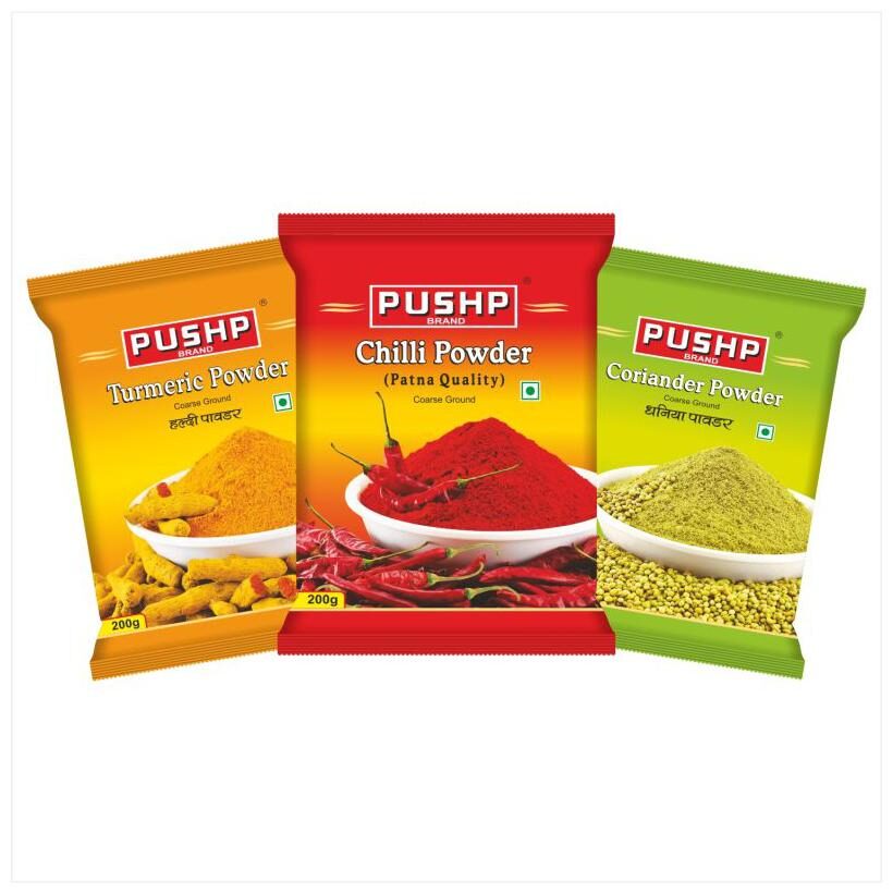 Pushp Brand Chilli Powder (Patna Quality) Turmeric Powder Coriander Powder Combo Pack 0f 3 (200g each)
Pushp Brand Chilli Powder (Patna Quality) Turmeric Powder Coriander Powder Combo Pack 0f 3 (200g each)