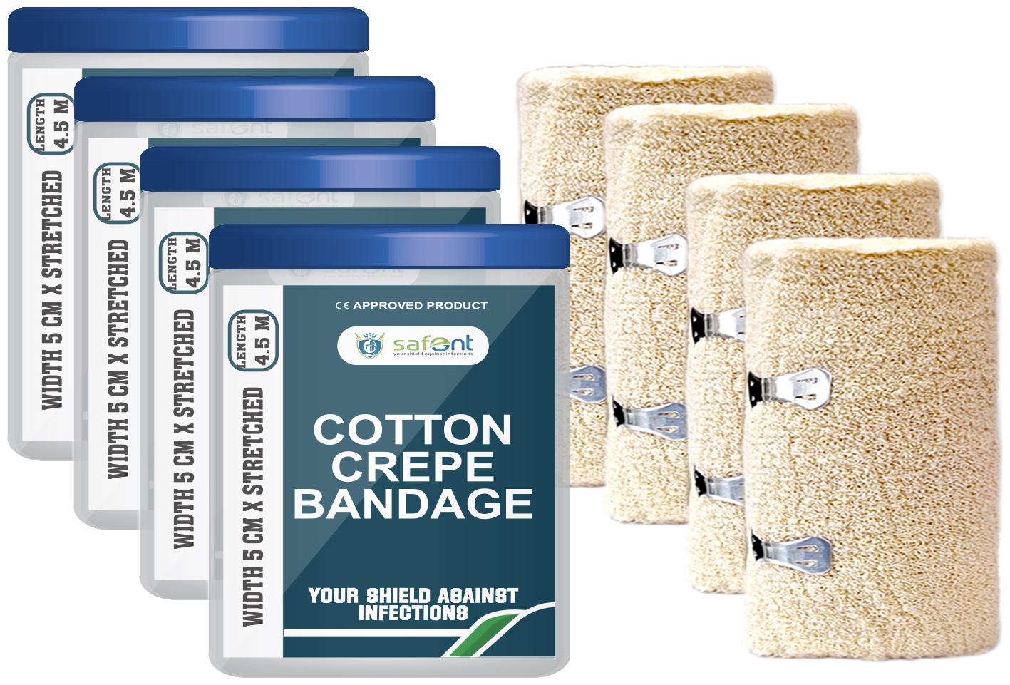 Safent Cotton Crepe Bandage - 2 Inch (breadth 5cm x length 450Cm) (Pack Of 4)
Safent Cotton Crepe Bandage - 2 Inch (breadth 5cm x length 450Cm) (Pack Of 4)