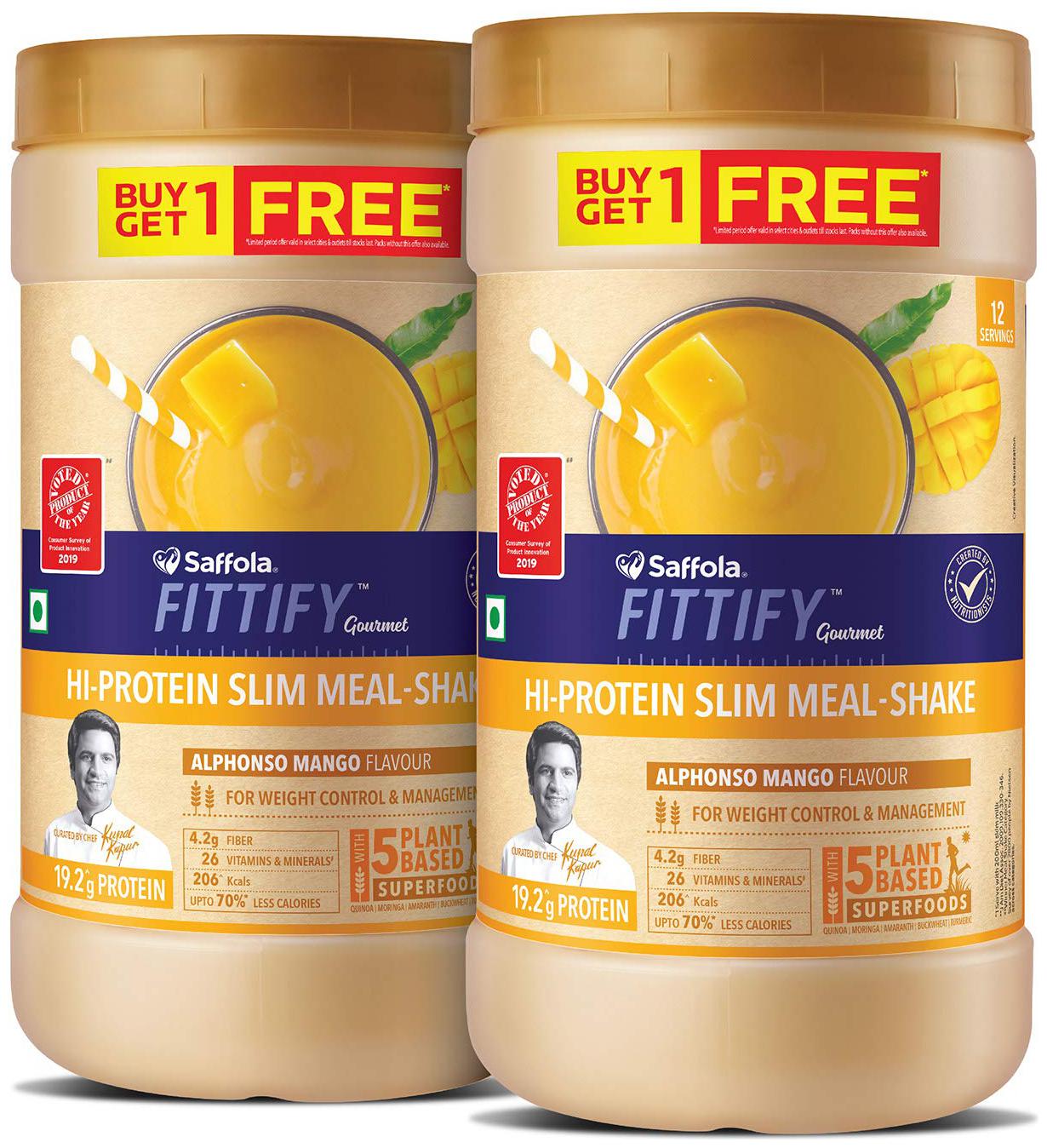 Saffola FITTIFY Gourmet Hi-Protein Slim Meal Shake - Alphonso Mango 420 g (Buy 1 Get 1 Free)
Saffola FITTIFY Gourmet Hi-Protein Slim Meal Shake - Alphonso Mango 420 g (Buy 1 Get 1 Free)