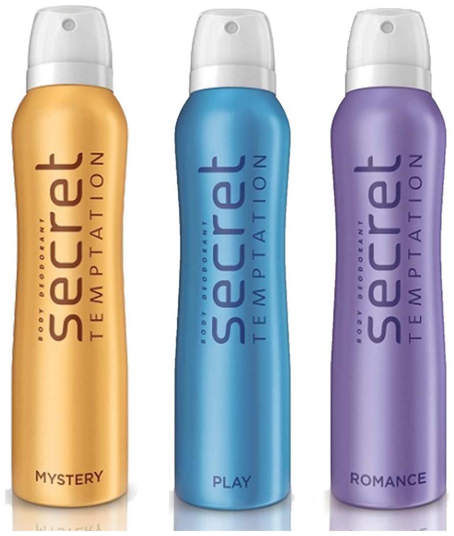Secret Temptation Mystery Play and Romance Deodorant for women Pack of 3 (150 ml each)
Secret Temptation Mystery Play and Romance Deodorant for women Pack of 3 (150 ml each)