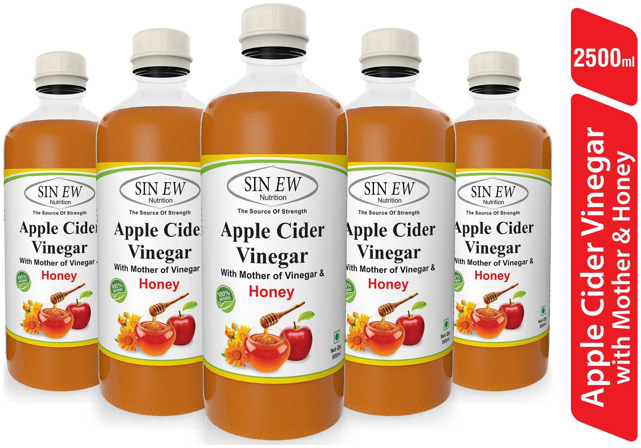 Sinew Nutrition Raw Apple Cider Vinegar With Strands of Mother And Honey - 500 ml (Pack of 5)
Sinew Nutrition Raw Apple Cider Vinegar With Strands of Mother And Honey - 500 ml (Pack of 5)