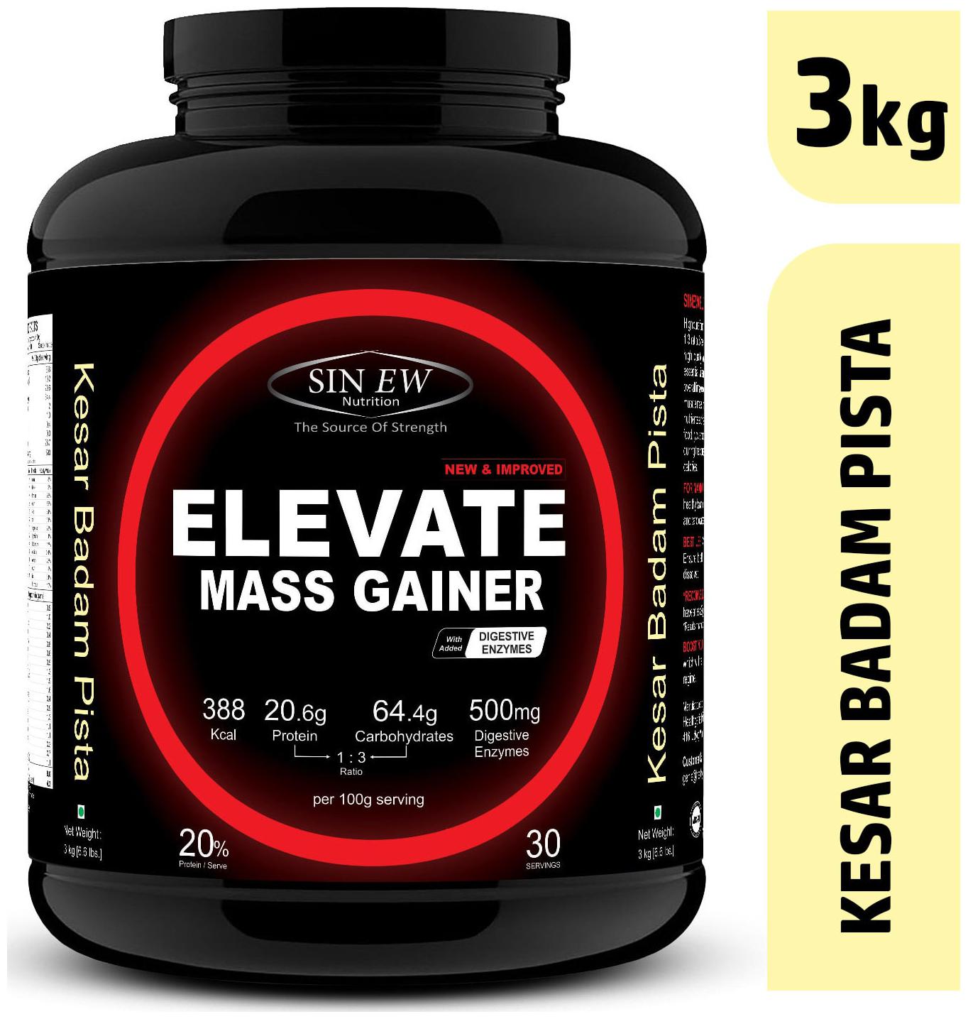 Sinew Nutrition Elevate Mass Gainer Complex Carb Proteins In 3 1 Ratio With Digienzymes 3 kg (6 6 lb) - Kesar Badam Pista Flavor 
Sinew Nutrition Elevate Mass Gainer Complex Carb Proteins In 3 1 Ratio With Digienzymes 3 kg (6 6 lb) - Kesar Badam Pista Flavor