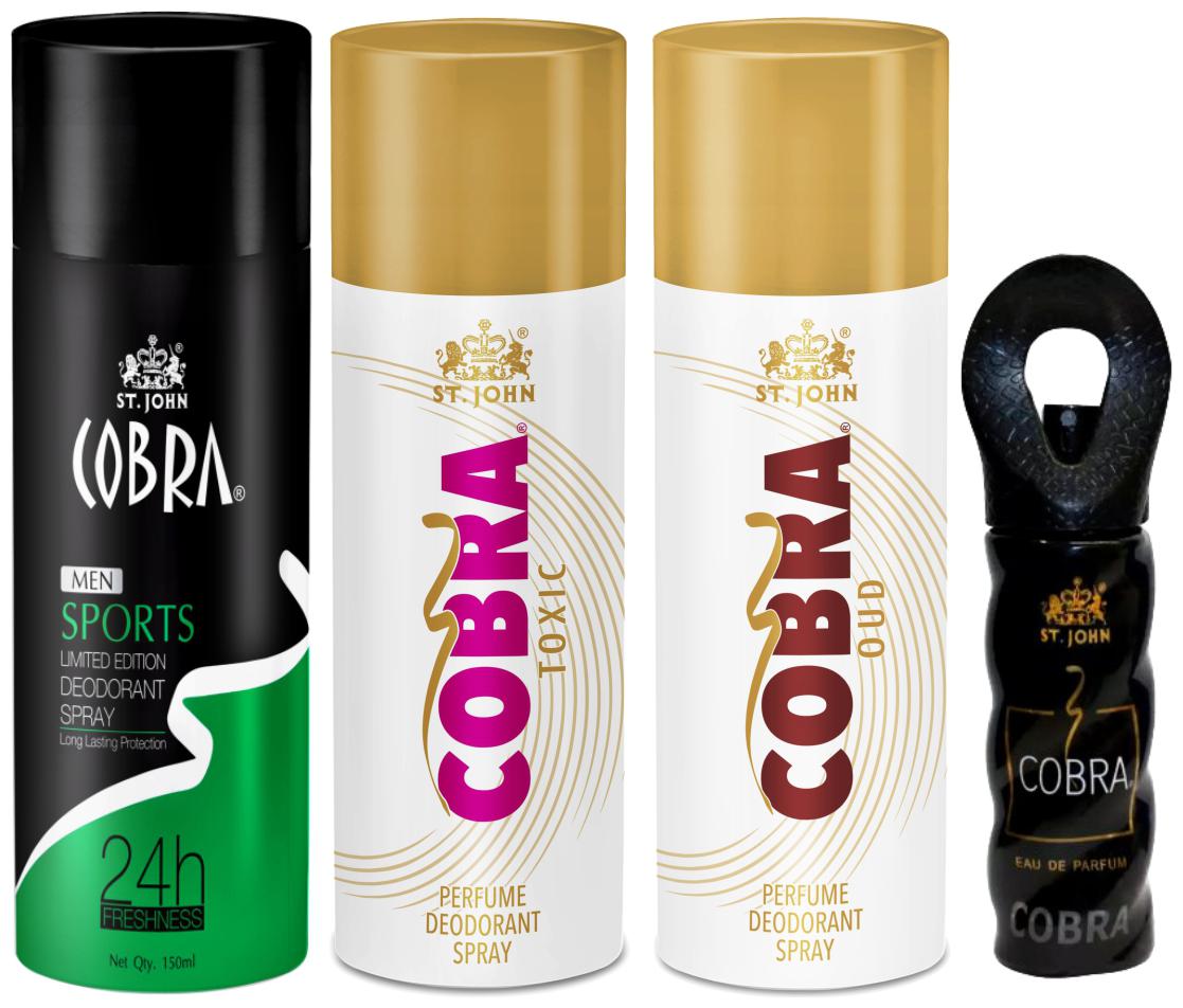 ST-JOHN Cobra Deo Sports 150 ml Oud 150 ml Toxic 150 ml Cobra Perfume 30ml (Pack of 4)
ST-JOHN Cobra Deo Sports 150 ml Oud 150 ml Toxic 150 ml Cobra Perfume 30ml (Pack of 4)