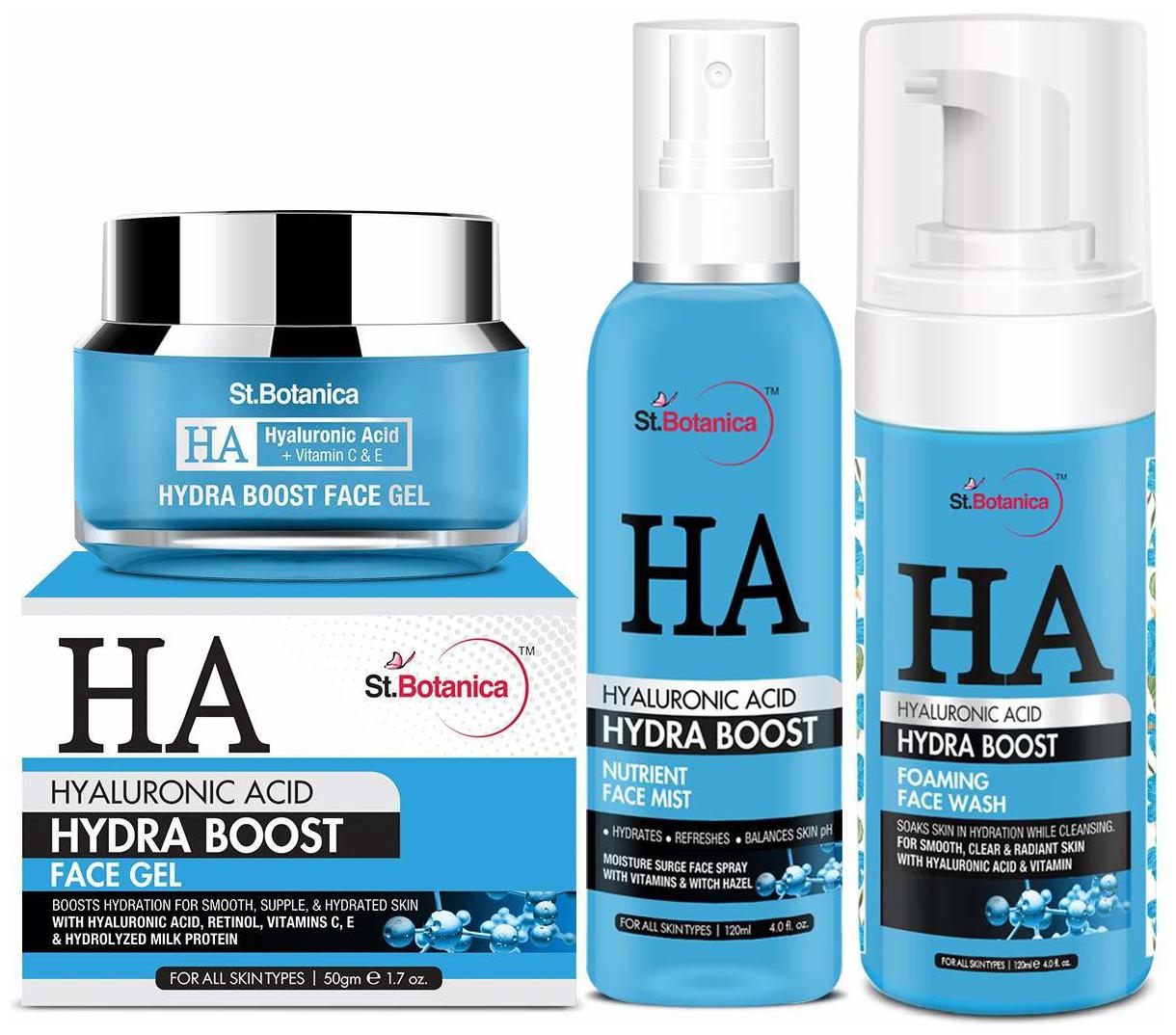 StBotanica Hyaluronic Acid Face Care Combo Face Gel 50g Face Mist 120ml Face Wash 120ml Pack of 3
StBotanica Hyaluronic Acid Face Care Combo Face Gel 50g Face Mist 120ml Face Wash 120ml Pack of 3
