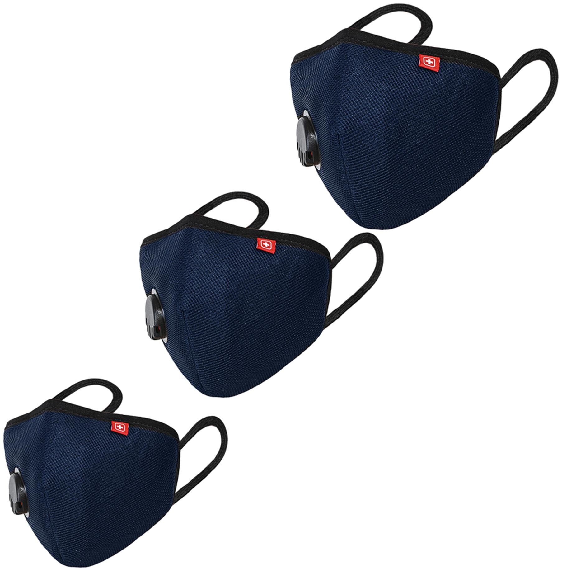 Swiss Military A95 Blue Mask 3 Layer Multi protection Face Mask With Single Respirator Exhalation Valve Filter Small Medium Large Size Family ( Pack of 3 ) 
Swiss Military A95 Blue Mask 3 Layer Multi protection Face Mask With Single Respirator Exhalation Valve Filter Small Medium Large Size Family ( Pack of 3 )