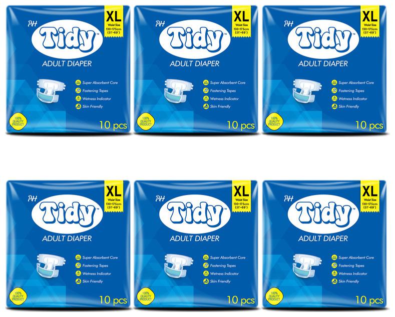 Tidy Adult Diaper Extra Large (130-175 cm) Waist Size ( 51-69) 10 pcs (Pack of 6)
Tidy Adult Diaper Extra Large (130-175 cm) Waist Size ( 51-69) 10 pcs (Pack of 6)