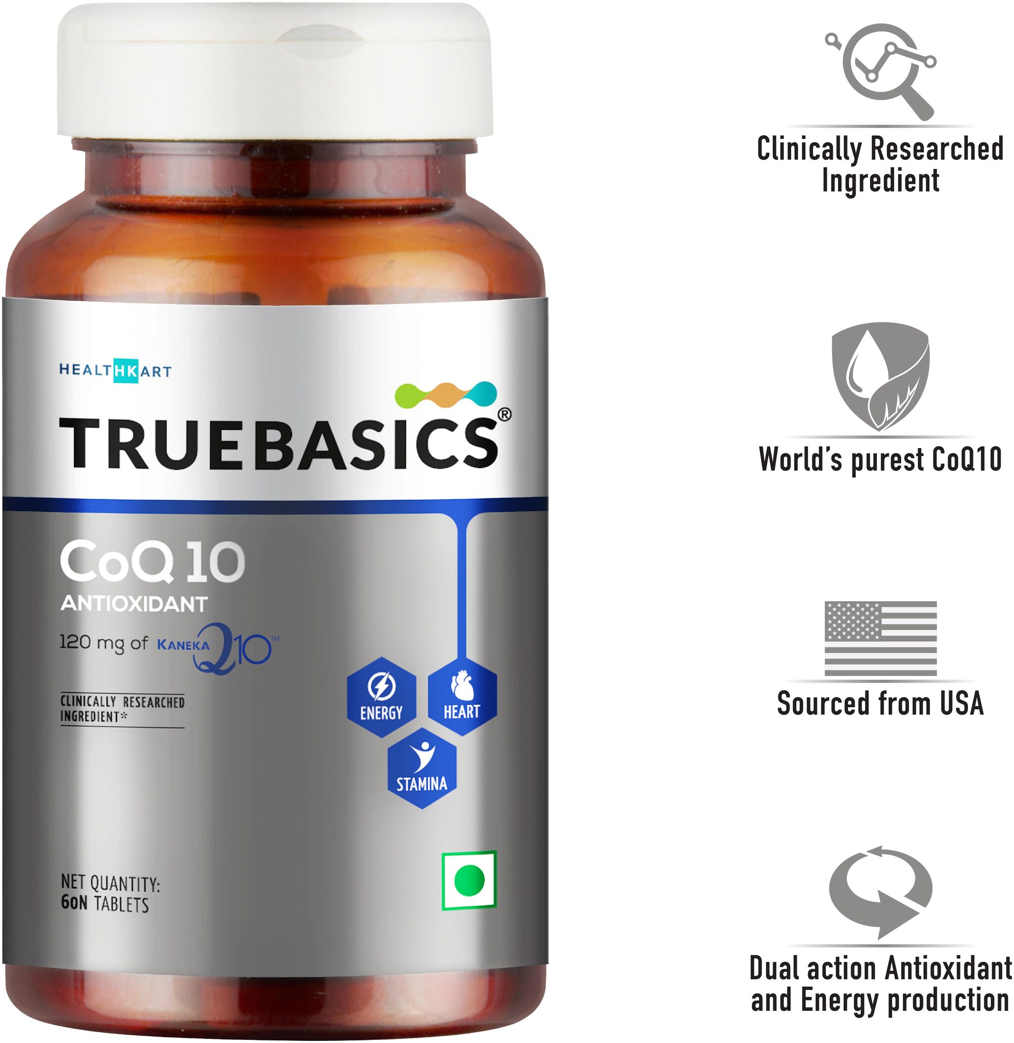 TrueBasics CoQ10 (Coenzyme Q10) 120 mg of Kaneka Q10 Super Anti-Oxidant for Energy Heart Health Clinically Researched Ingredients 60 Veg Tablets
TrueBasics CoQ10 (Coenzyme Q10) 120 mg of Kaneka Q10 Super Anti-Oxidant for Energy Heart Health Clinically Researched Ingredients 60 Veg Tablets