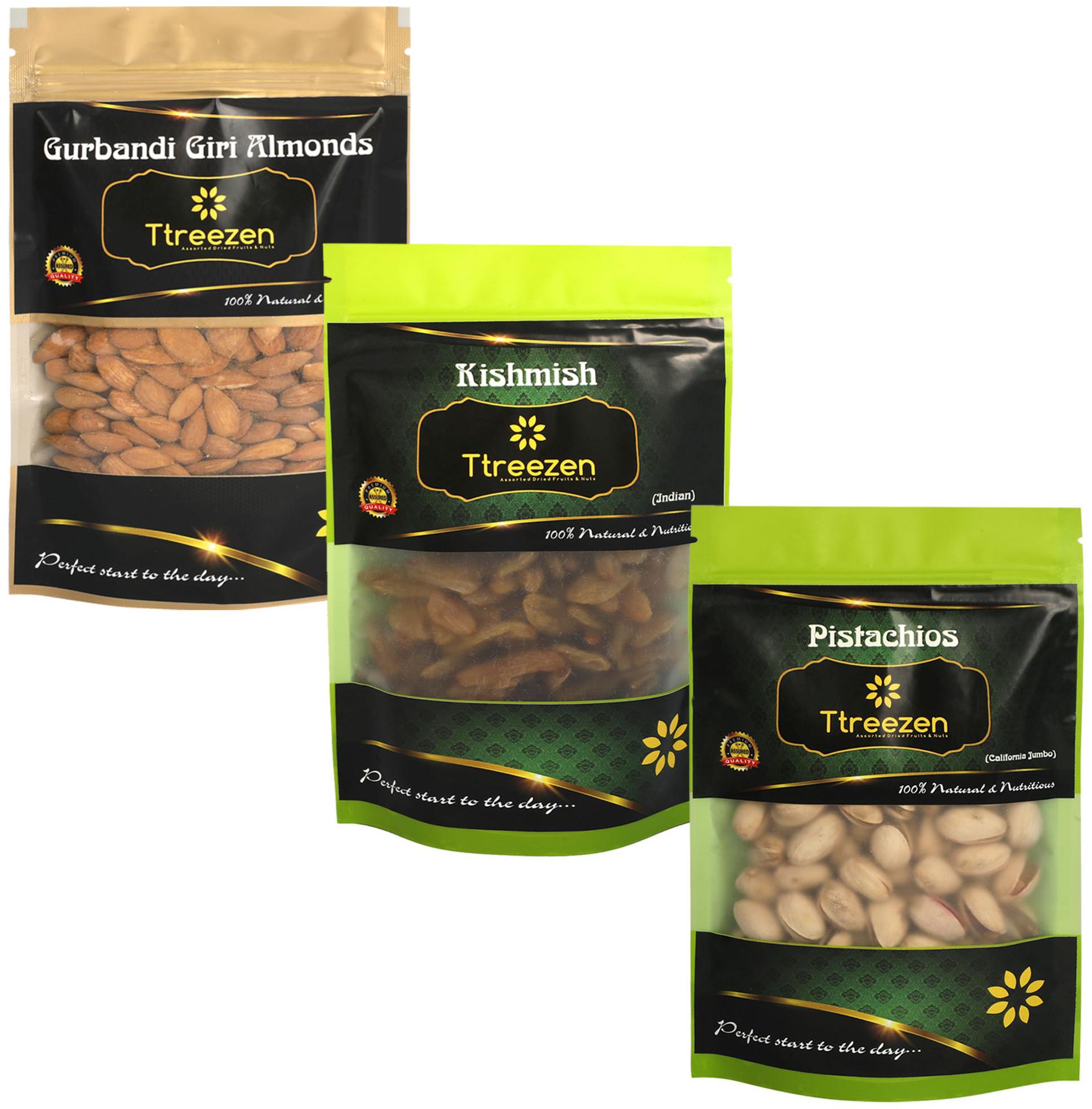 Ttreezen Dry Fruits Combo Gurbandi Almonds Kishmish Pista 200 g Each ( Pack Of 3 )
Ttreezen Dry Fruits Combo Gurbandi Almonds Kishmish Pista 200 g Each ( Pack Of 3 )