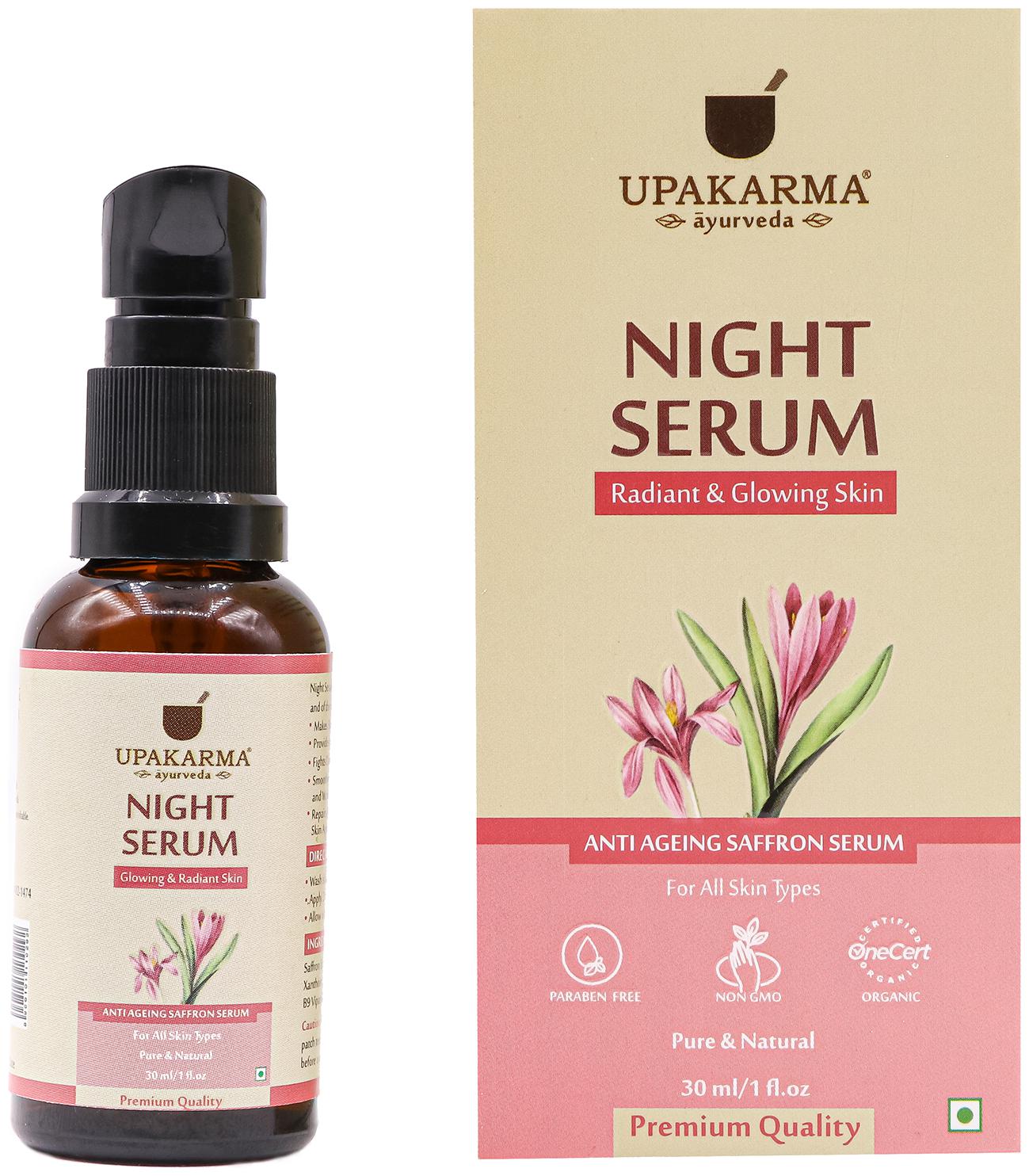 UPAKARMA Night Face Serum for Skin Glow and Anti Aging for All Skin Types -30ml (Pack Of 1)
UPAKARMA Night Face Serum for Skin Glow and Anti Aging for All Skin Types -30ml (Pack Of 1)