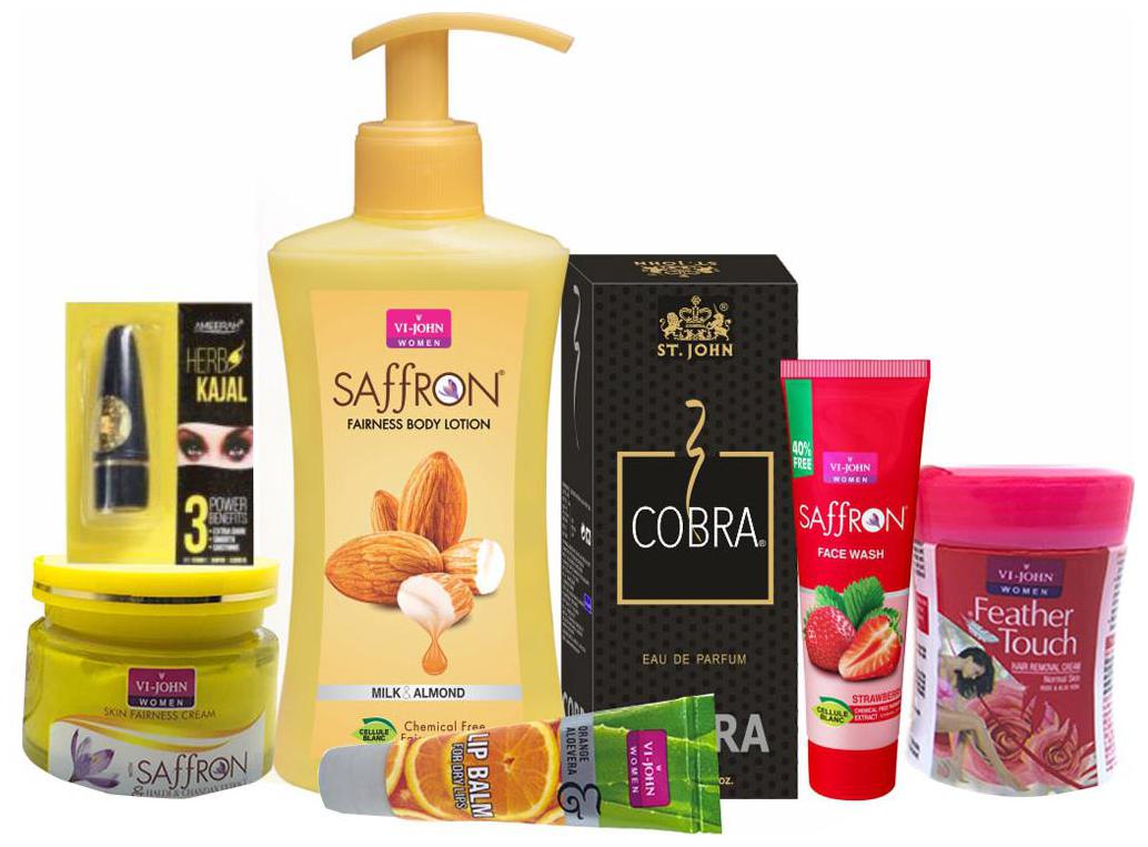 VI-JOHN Gift Set For Women ( Body Lotion 250 ml Cobra Perfume 30 ml Saffron fairness Cream 50 g Hair Removal Cream 40 g Kajal 2 5 g Face Wash 21 ml Lip Balm 10 g)
VI-JOHN Gift Set For Women ( Body Lotion 250 ml Cobra Perfume 30 ml Saffron fairness Cream 50 g Hair Removal Cream 40 g Kajal 2 5 g Face Wash 21 ml Lip Balm 10 g)