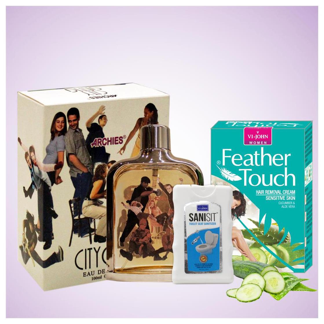 Vi-John Women Bodycare Kit(Archies Perfume City Gang 100 ml Hair Removal Cucumber 40g Sanisit 20 ml)
Vi-John Women Bodycare Kit(Archies Perfume City Gang 100 ml Hair Removal Cucumber 40g Sanisit 20 ml)