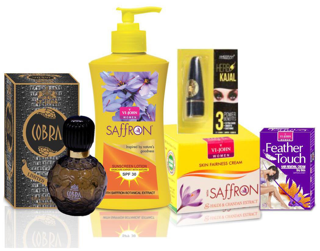 VI-JOHN Women Care Kit (Hair Remover Honey Saffron 40 g SAFFRON HALDI CHANDAN FAIRNESS CREAM 50g Body Lotion Aloevera 250 ml perfume Dare COBRA 60 ml Kajal 2 5 g)
VI-JOHN Women Care Kit (Hair Remover Honey Saffron 40 g SAFFRON HALDI CHANDAN FAIRNESS CREAM 50g Body Lotion Aloevera 250 ml perfume Dare COBRA 60 ml Kajal 2 5 g)