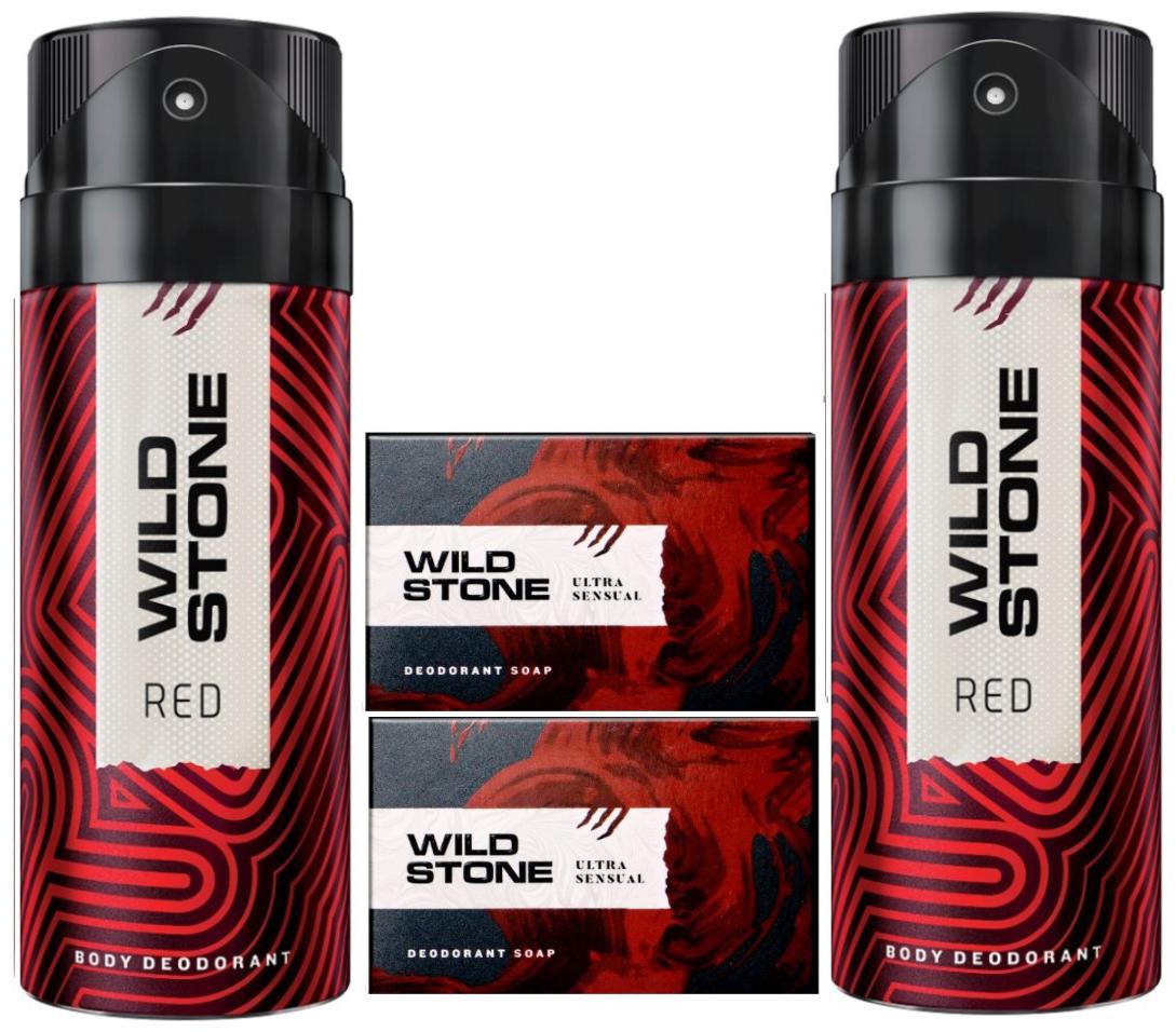 Wild Stone 2 Red Deodorant(150ml each) and 2 Ultra Sensual Soap(125g each) Pack of 4
Wild Stone 2 Red Deodorant(150ml each) and 2 Ultra Sensual Soap(125g each) Pack of 4