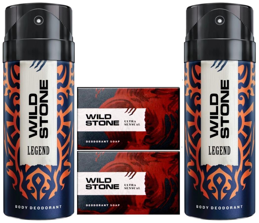 Wild Stone 2 Legend Deodorant(150ml each) and 2 Ultra Sensual Soap(125g each) Pack of 4
Wild Stone 2 Legend Deodorant(150ml each) and 2 Ultra Sensual Soap(125g each) Pack of 4