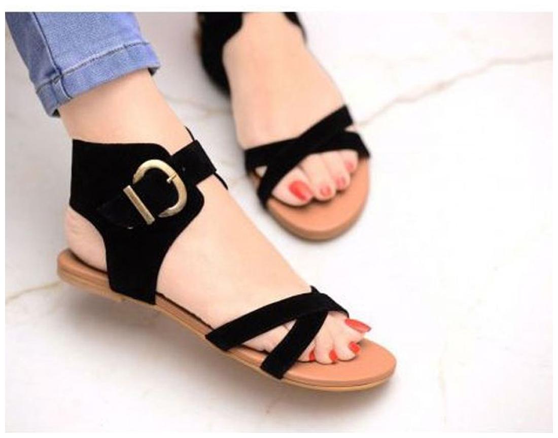 PKKART Women Black Sandals