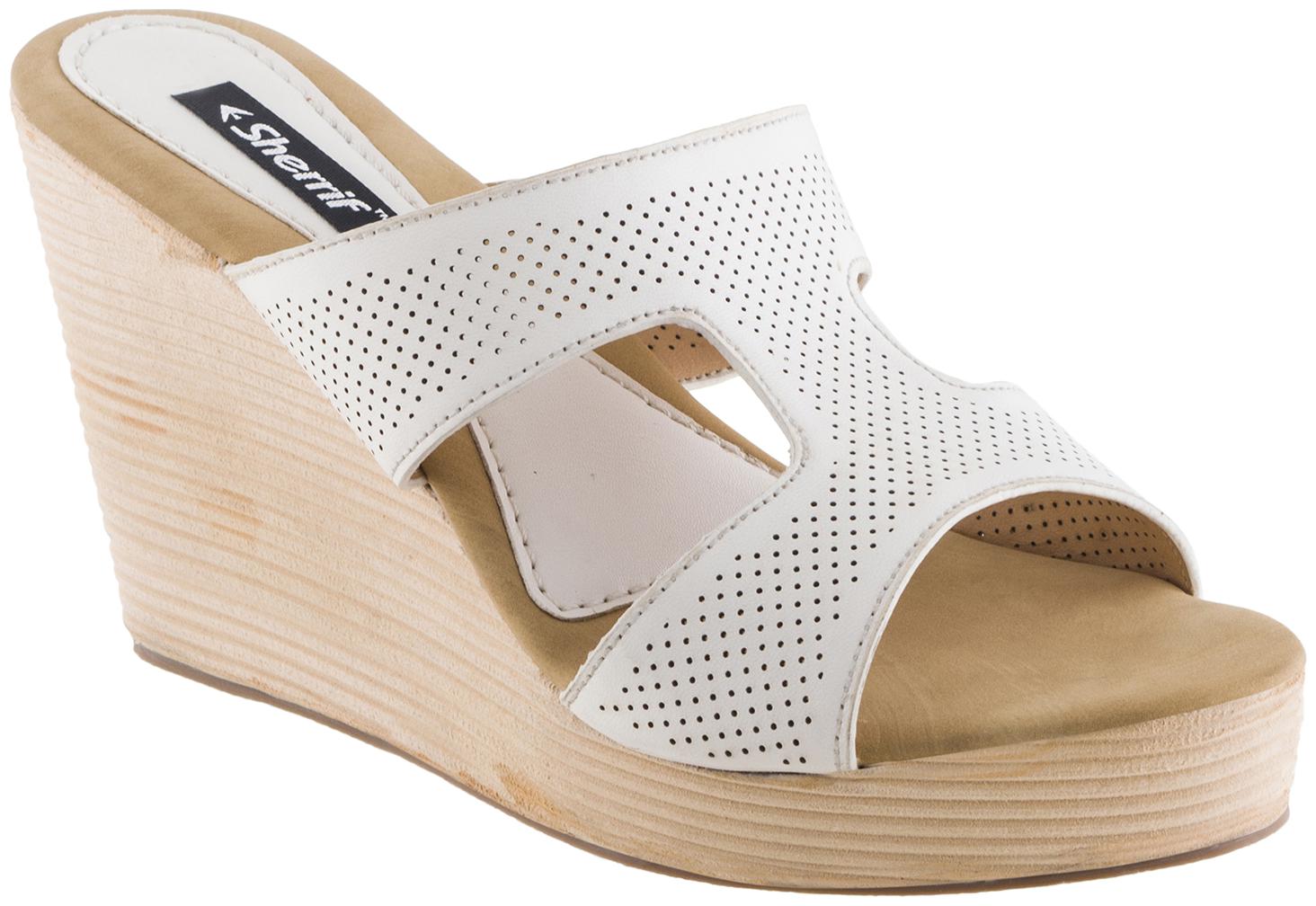 Sherrif Shoes Thong White Wedges Heels