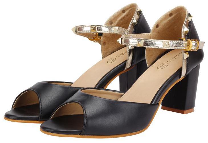 Snasta Women Black Heeled Sandals