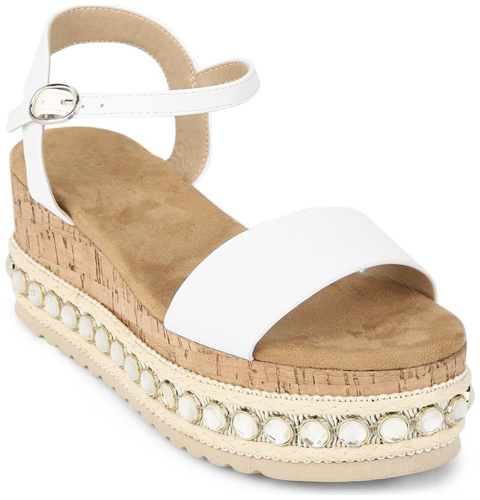 Truffle Collection White PU Studded Platforms
