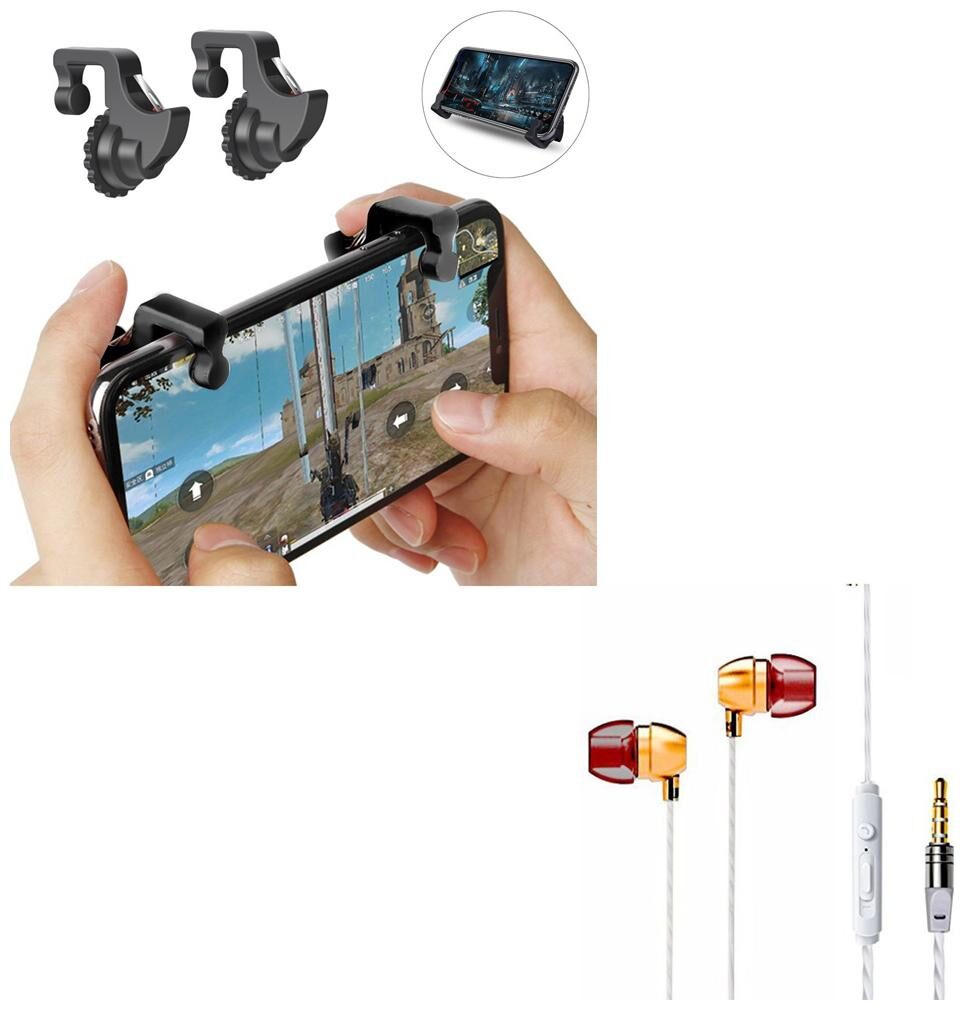 Freckle Mobile Game Controller Shooter Trigger Fire Button Handle With Free Goldberg Bass Sporty Metal Stereo Earphone With Mic
Freckle Mobile Game Controller Shooter Trigger Fire Button Handle With Free Goldberg Bass Sporty Metal Stereo Earphone With Mic
