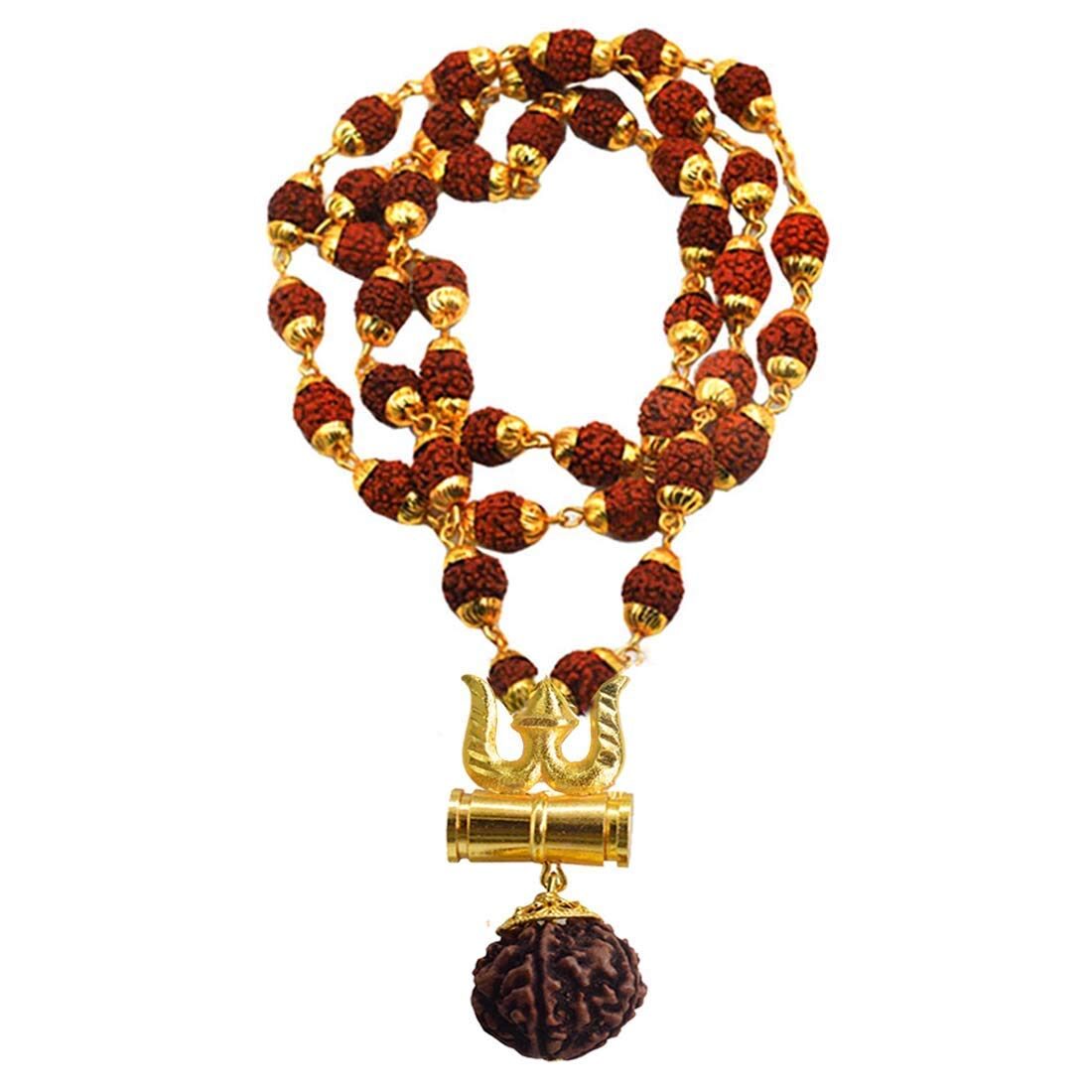 Takshila Gems 5 Face Rudraksha Golden Caps Mala with Damru Trishool Pendant Blessed and Energized Rudraksha Fashion Necklace
Takshila Gems 5 Face Rudraksha Golden Caps Mala with Damru Trishool Pendant Blessed and Energized Rudraksha Fashion Necklace