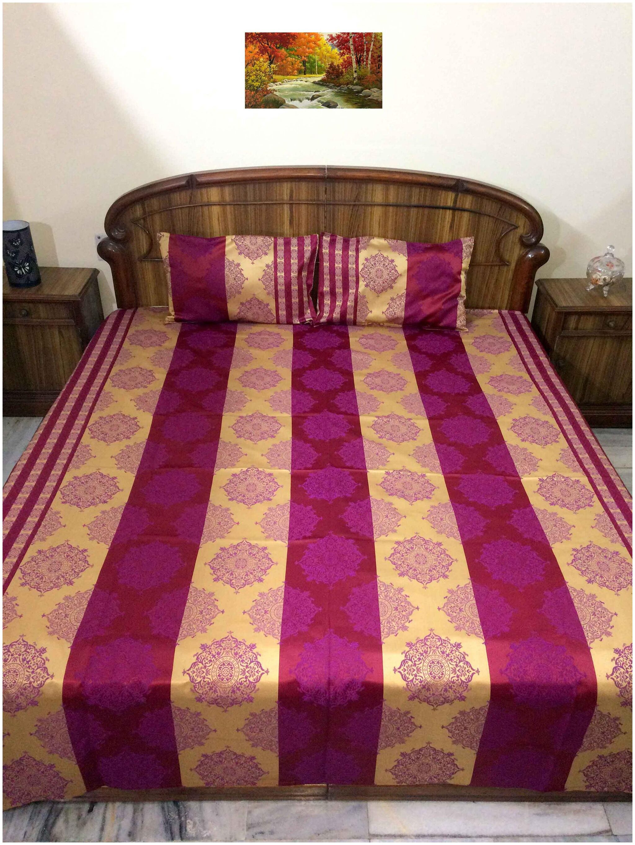 A H ENTERPRISES Silk Striped Double Size Bedsheet 200 TC ( 1 Bedsheet With 2 Pillow Covers Multi )
A H ENTERPRISES Silk Striped Double Size Bedsheet 200 TC ( 1 Bedsheet With 2 Pillow Covers Multi )