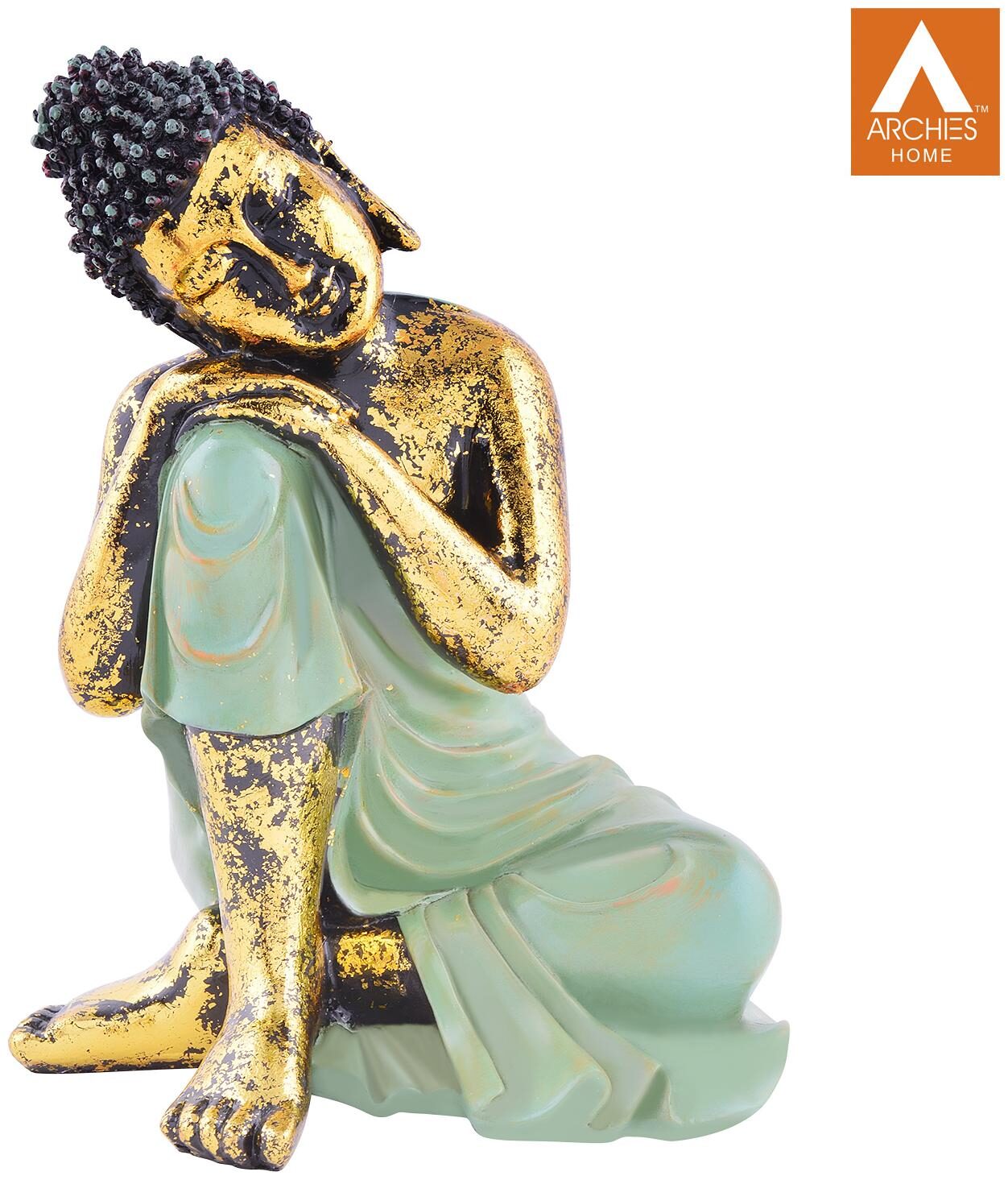 Archies Buddha Statue Showpiece For Home Decoration Nirvana Bliss Spiritual Vastu Feng Shui Items Golden And Green Polyresin Decor (23X15Cm )
Archies Buddha Statue Showpiece For Home Decoration Nirvana Bliss Spiritual Vastu Feng Shui Items Golden And Green Polyresin Decor (23X15Cm )