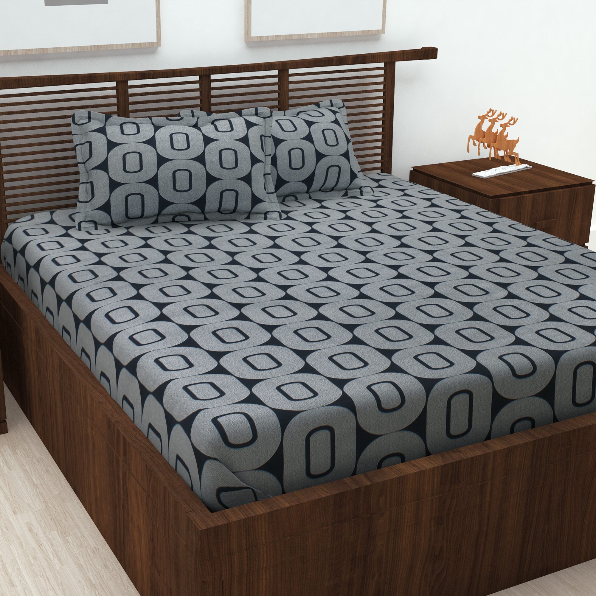 Bedspun Cotton Geometric Double Size Bedsheet 120 TC ( 1 Bedsheet With 2 Pillow Covers Grey )
Bedspun Cotton Geometric Double Size Bedsheet 120 TC ( 1 Bedsheet With 2 Pillow Covers Grey )