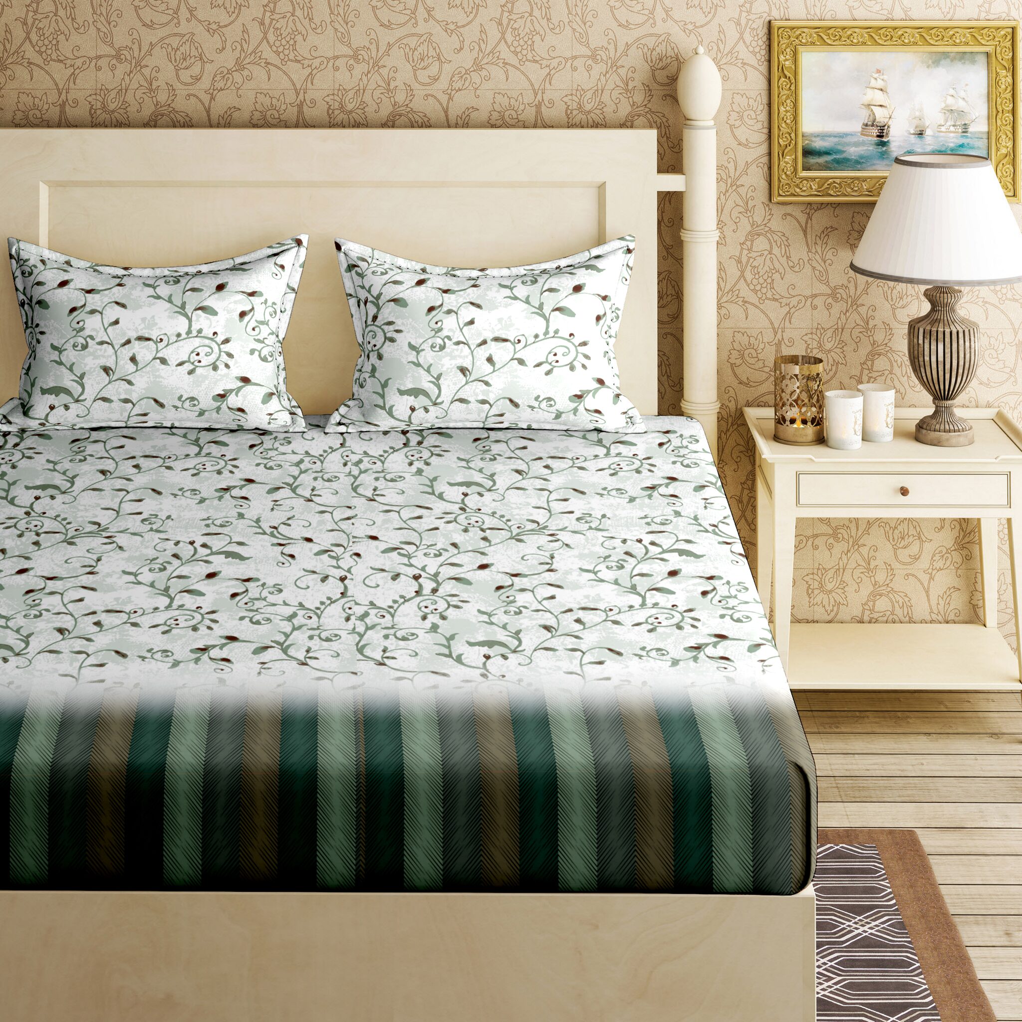 Bella Casa Cotton Printed King Size Bedsheet 144 TC ( 1 Bedsheet With 2 Pillow Covers Green )
Bella Casa Cotton Printed King Size Bedsheet 144 TC ( 1 Bedsheet With 2 Pillow Covers Green )