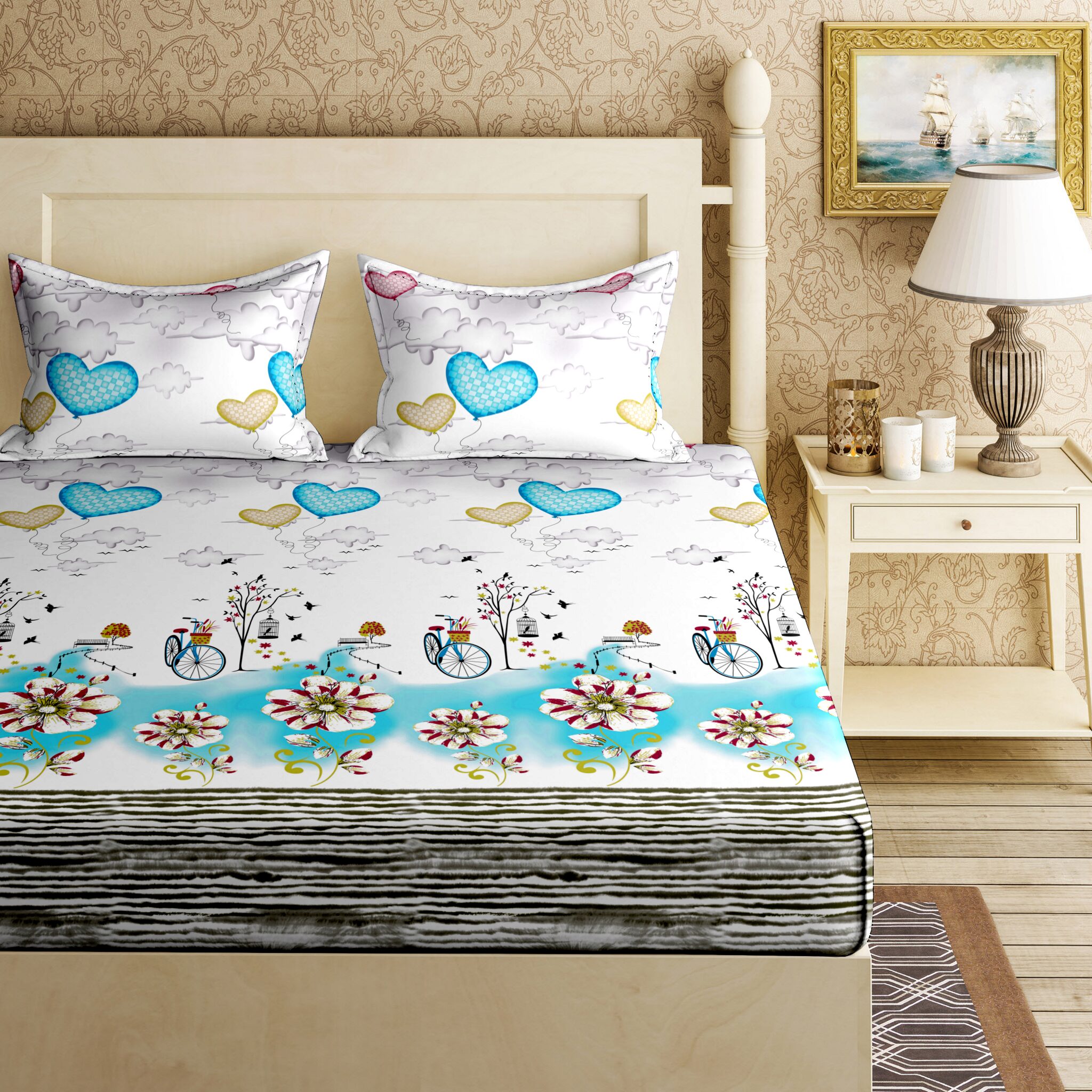 Bella Casa Cotton Printed King Size Bedsheet 144 TC ( 1 Bedsheet With 2 Pillow Covers Blue )
Bella Casa Cotton Printed King Size Bedsheet 144 TC ( 1 Bedsheet With 2 Pillow Covers Blue )