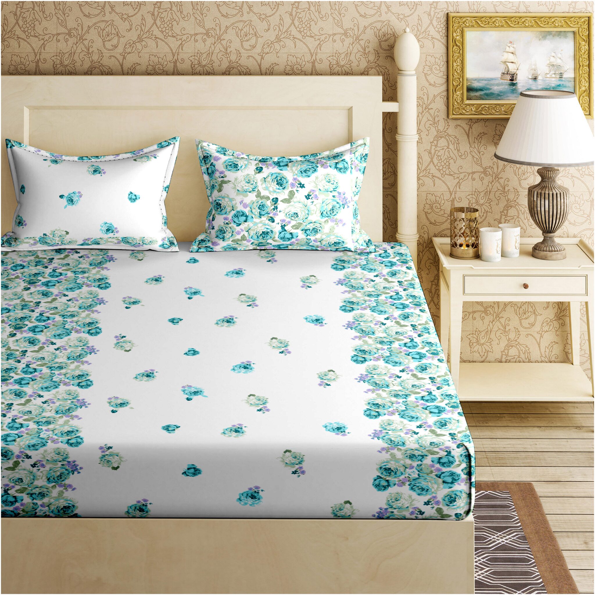 Bella Casa Cotton Floral King Size Bedsheet 144 TC ( 1 Bedsheet With 2 Pillow Covers Blue )
Bella Casa Cotton Floral King Size Bedsheet 144 TC ( 1 Bedsheet With 2 Pillow Covers Blue )