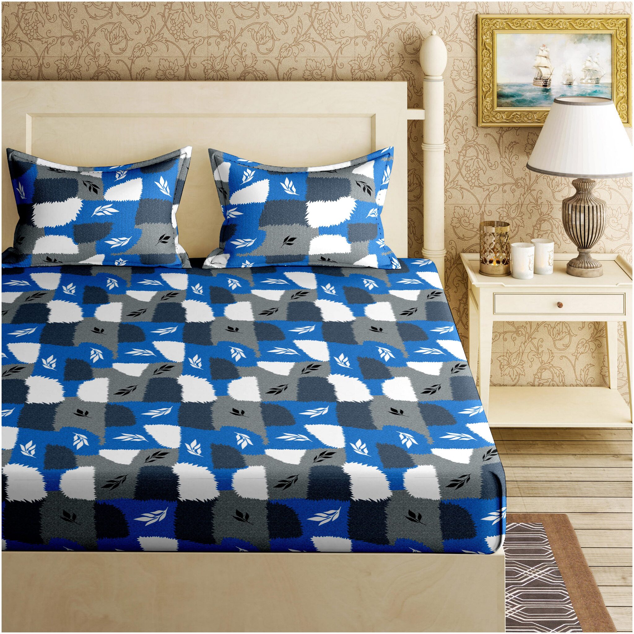 Bella Casa Cotton Abstract King Size Bedsheet 120 TC ( 1 Bedsheet With 2 Pillow Covers Blue )
Bella Casa Cotton Abstract King Size Bedsheet 120 TC ( 1 Bedsheet With 2 Pillow Covers Blue )