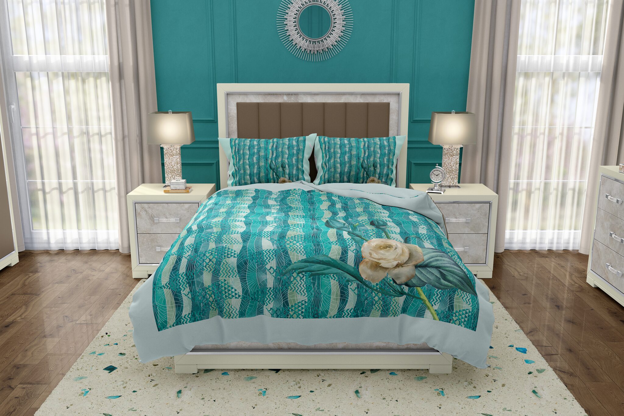 Bella Casa Cotton Printed King Size Bedsheet 350 TC ( 1 Bedsheet With 2 Pillow Covers Turquoise )
Bella Casa Cotton Printed King Size Bedsheet 350 TC ( 1 Bedsheet With 2 Pillow Covers Turquoise )