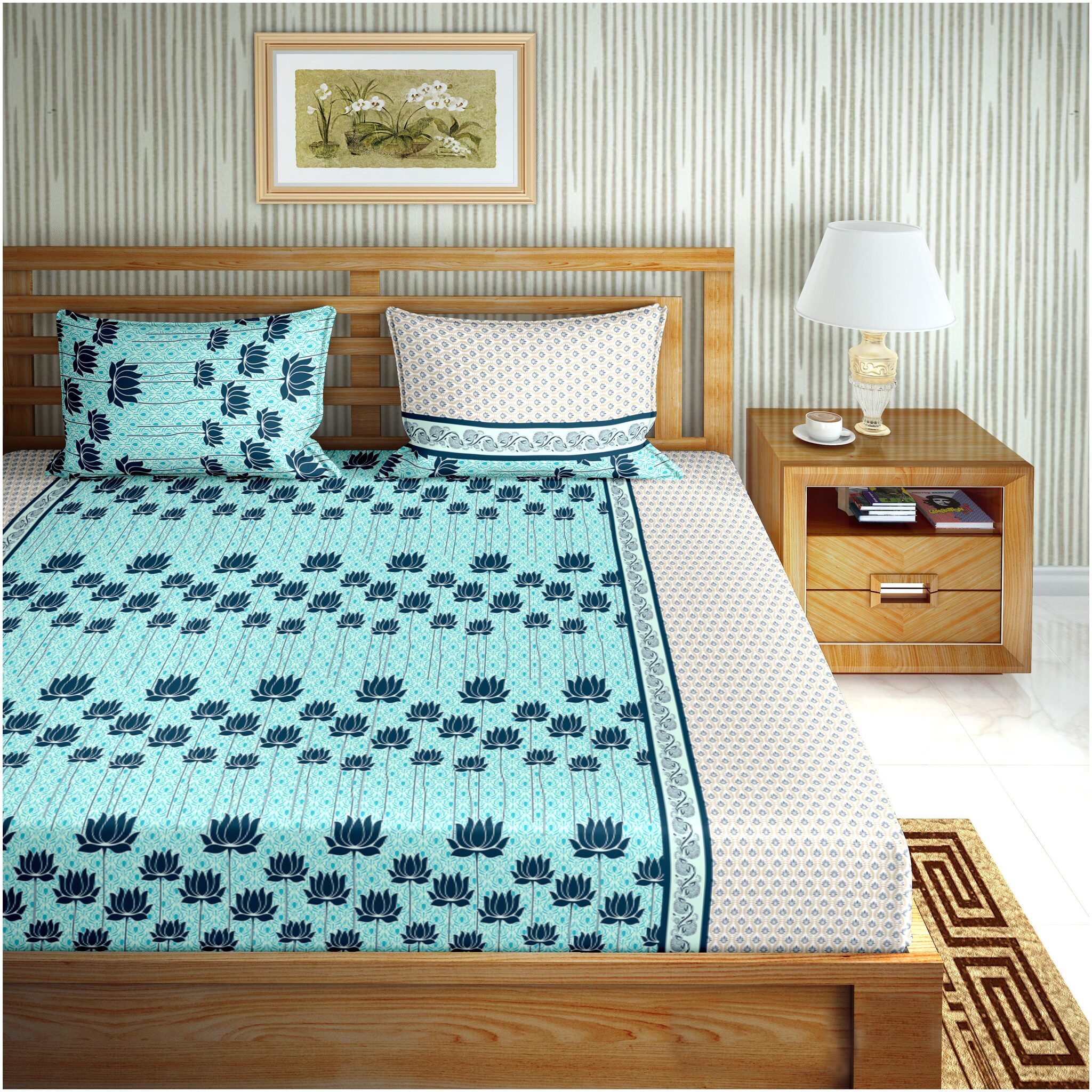 Bella Casa Cotton Floral King Size Bedsheet 180 TC ( 1 Bedsheet With 2 Pillow Covers Blue )
Bella Casa Cotton Floral King Size Bedsheet 180 TC ( 1 Bedsheet With 2 Pillow Covers Blue )