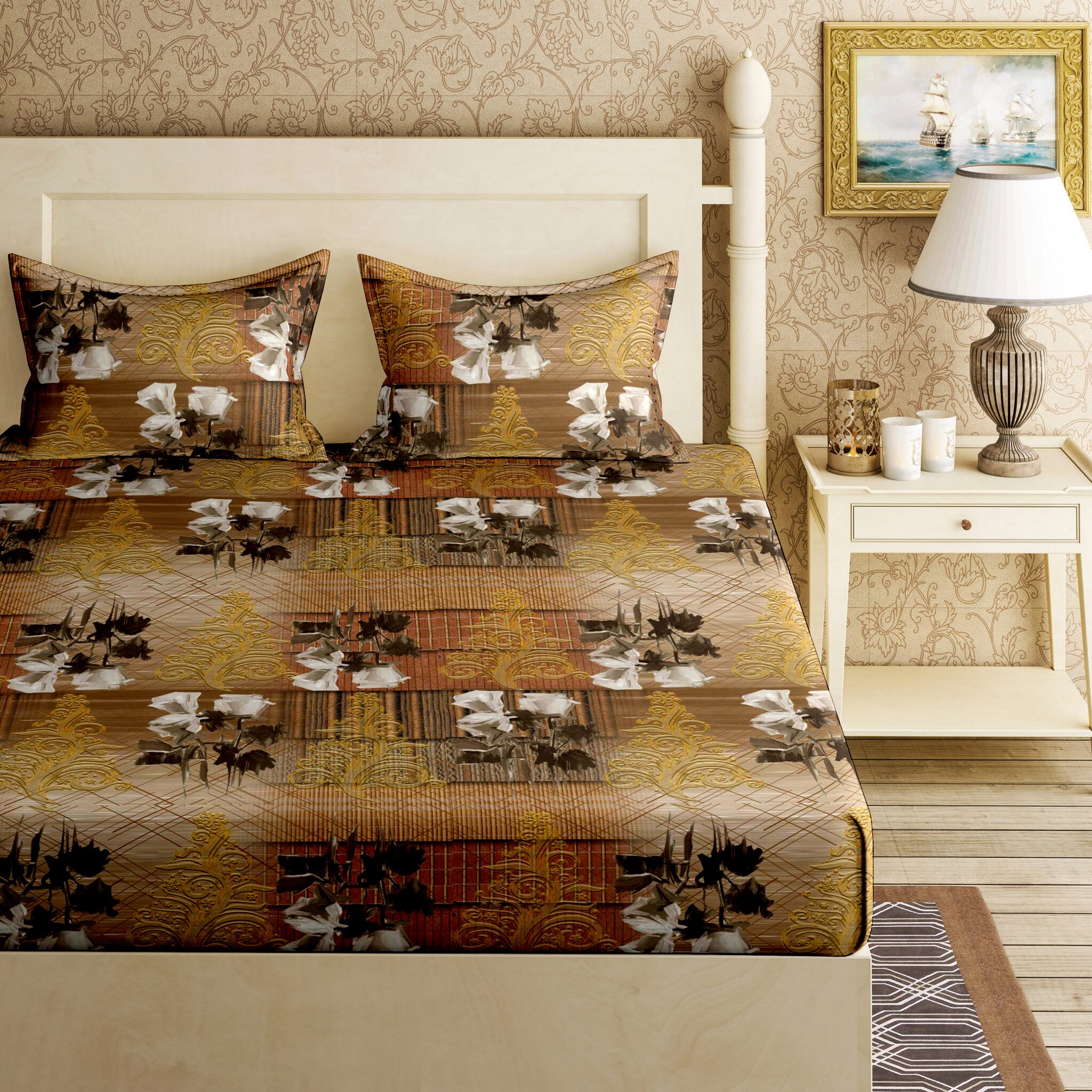 Bella Casa Cotton Printed King Size Bedsheet 144 TC ( 1 Bedsheet With 2 Pillow Covers Brown )
Bella Casa Cotton Printed King Size Bedsheet 144 TC ( 1 Bedsheet With 2 Pillow Covers Brown )