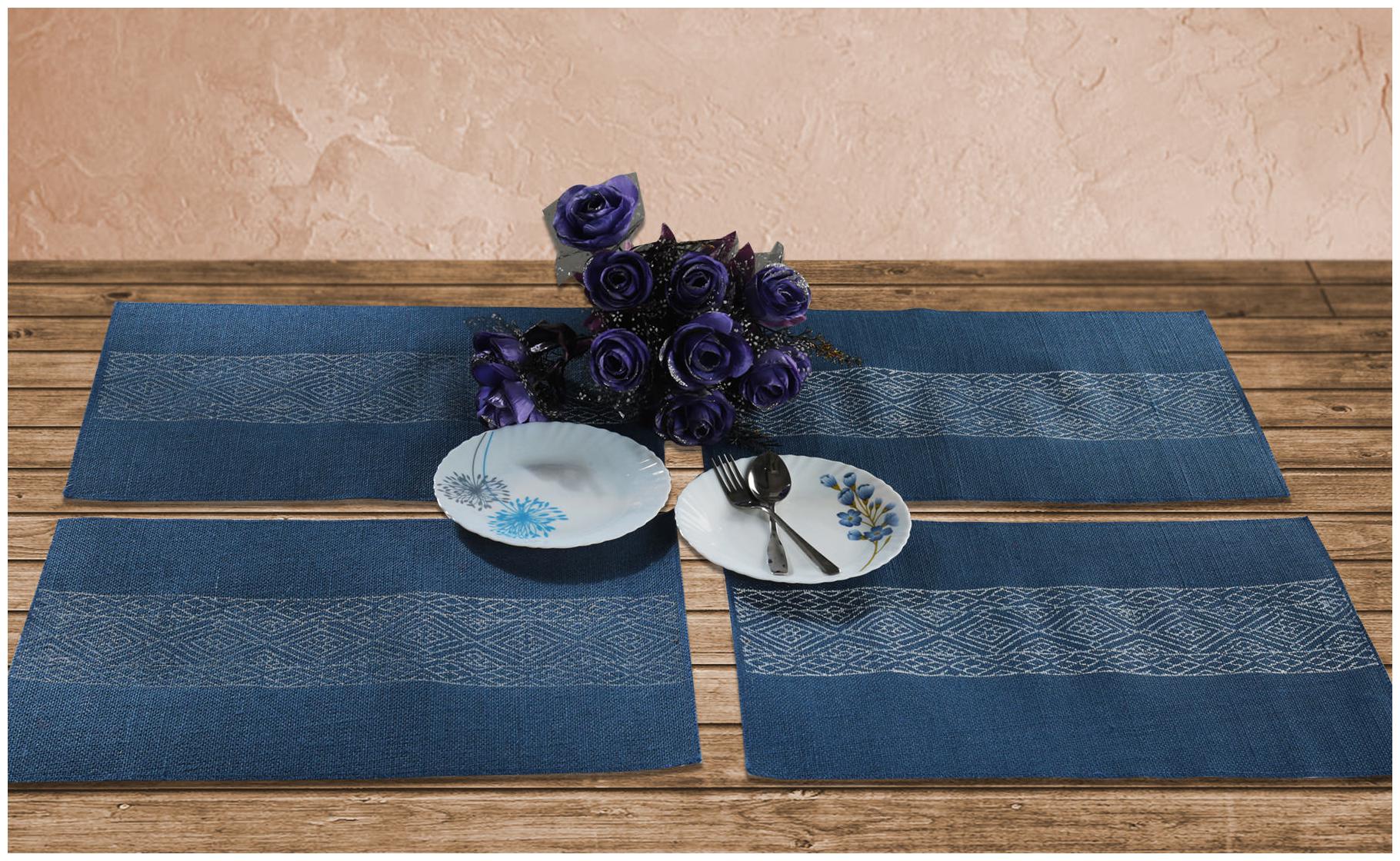 Blue Colored 48 26 cm (19 inch) x 33 02 cm (13 inch) Geometric Pattern Jute Hand Block Printed Back side Laminated Set of 4 pcs Table Placemat Set by Rajrang
Blue Colored 48 26 cm (19 inch) x 33 02 cm (13 inch) Geometric Pattern Jute Hand Block Printed Back side Laminated Set of 4 pcs Table Placemat Set by Rajrang